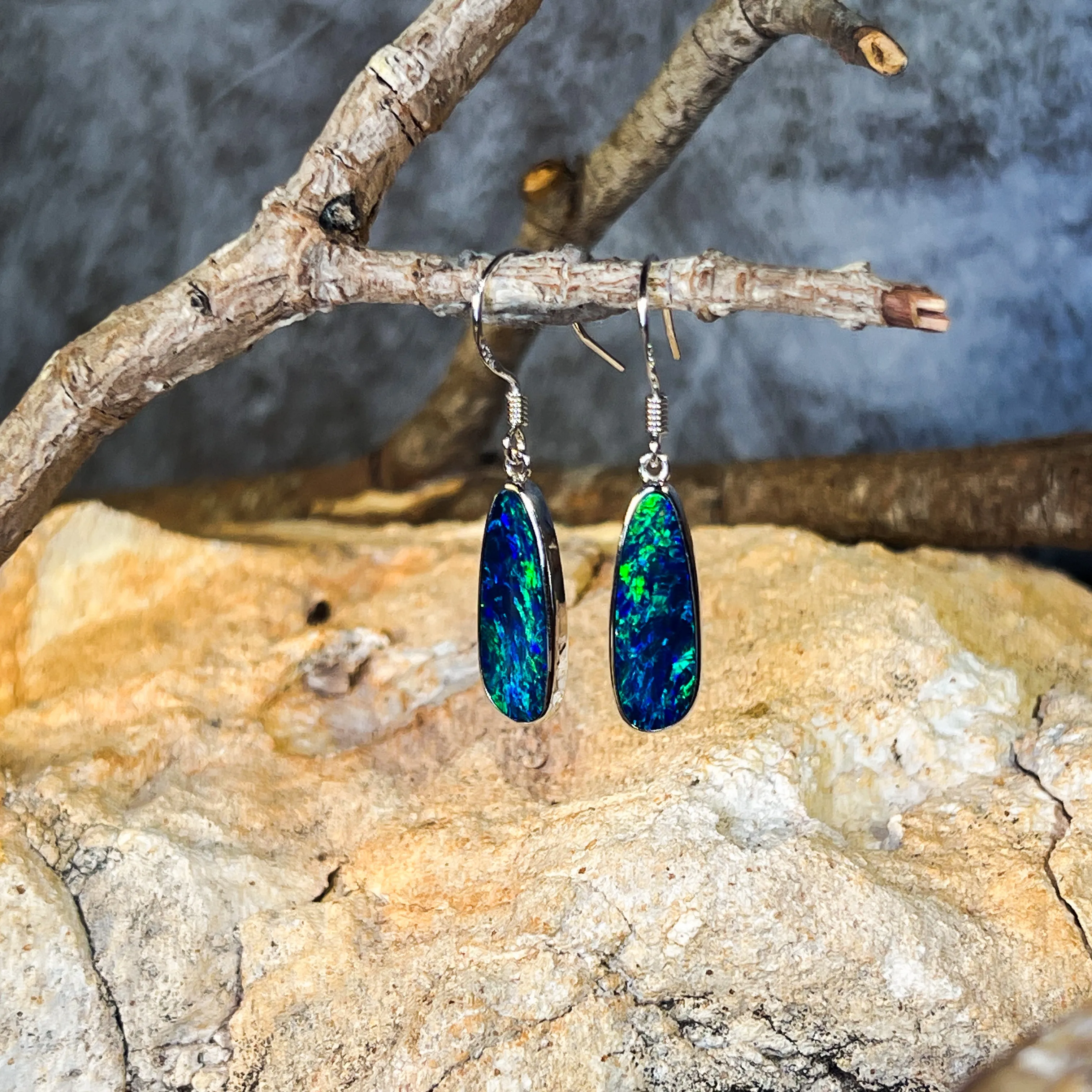 Sterling Silver dangling Blue Green Pear shape earrings