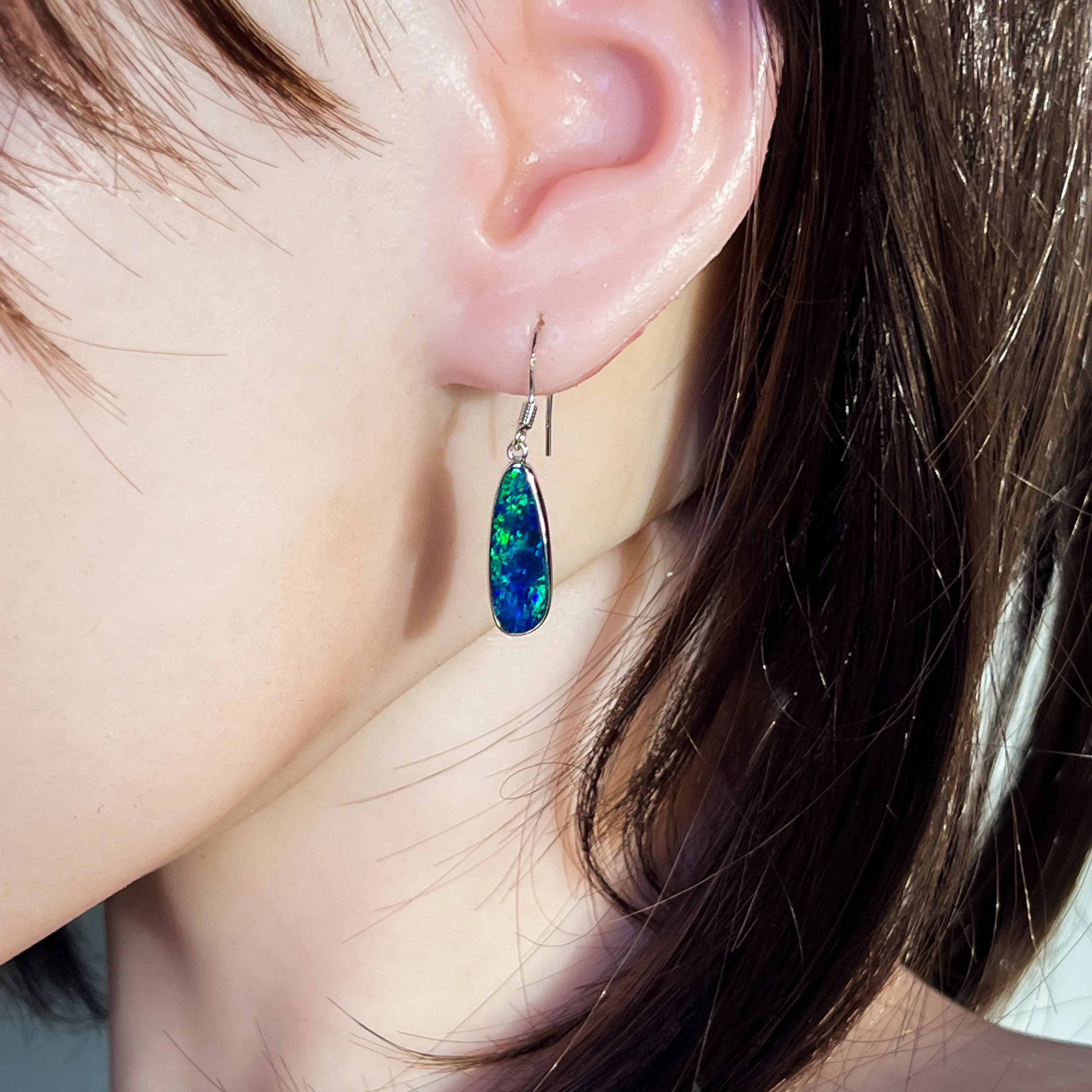 Sterling Silver dangling Blue Green Pear shape earrings
