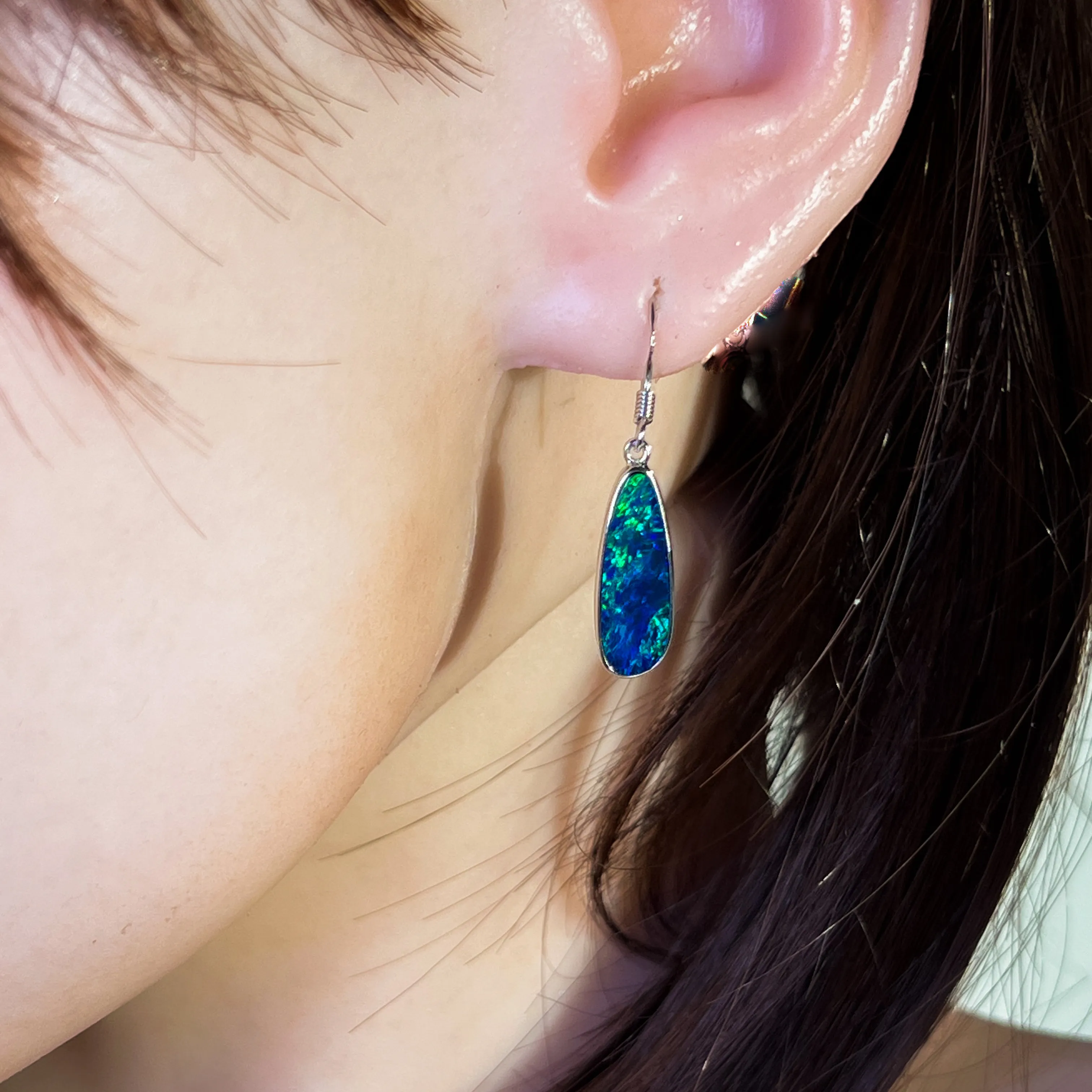 Sterling Silver dangling Blue Green Pear shape earrings