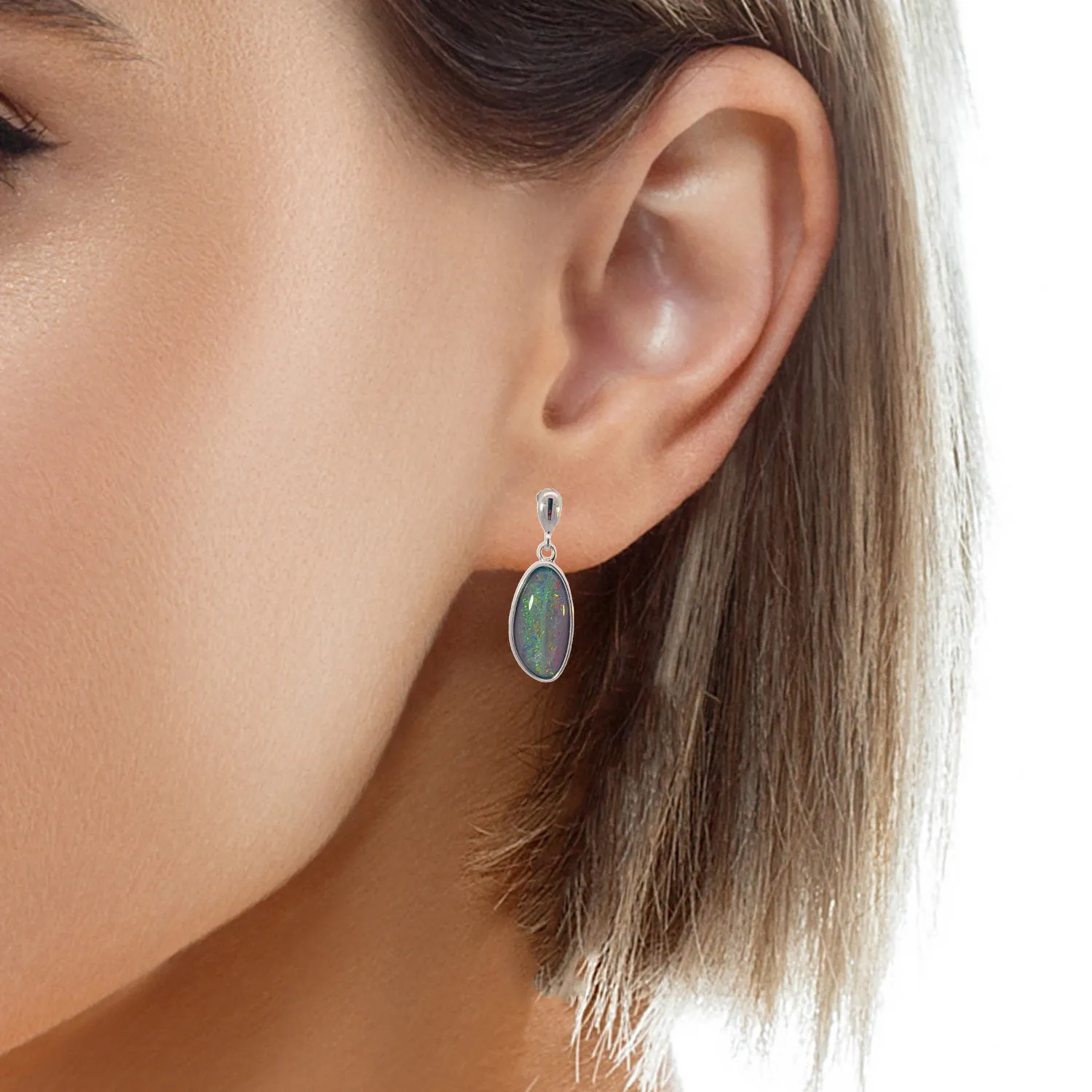 Sterling Silver dangling freeform Opal triplet earrings