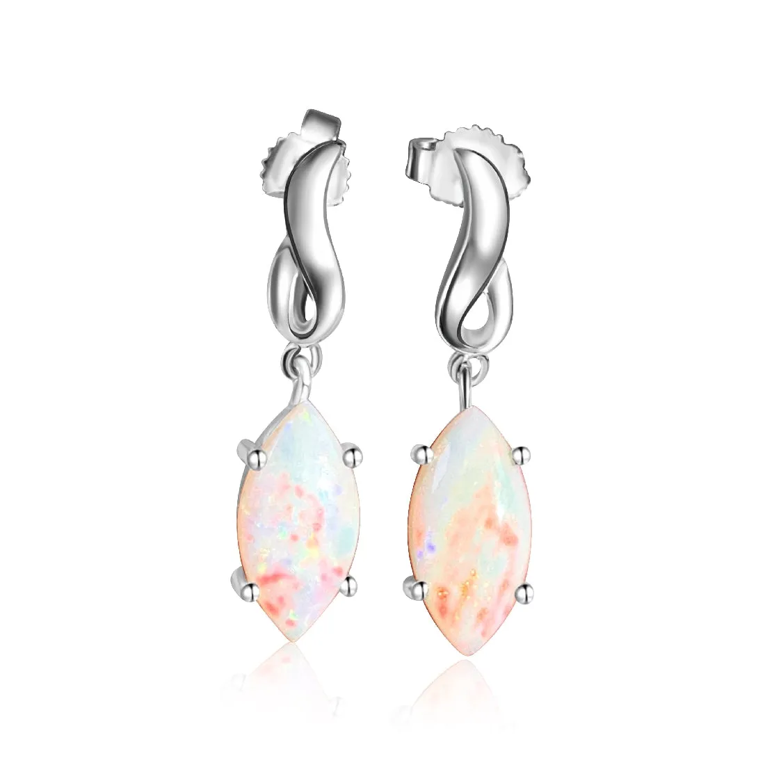 Sterling silver drop Marquise White Opals earrings