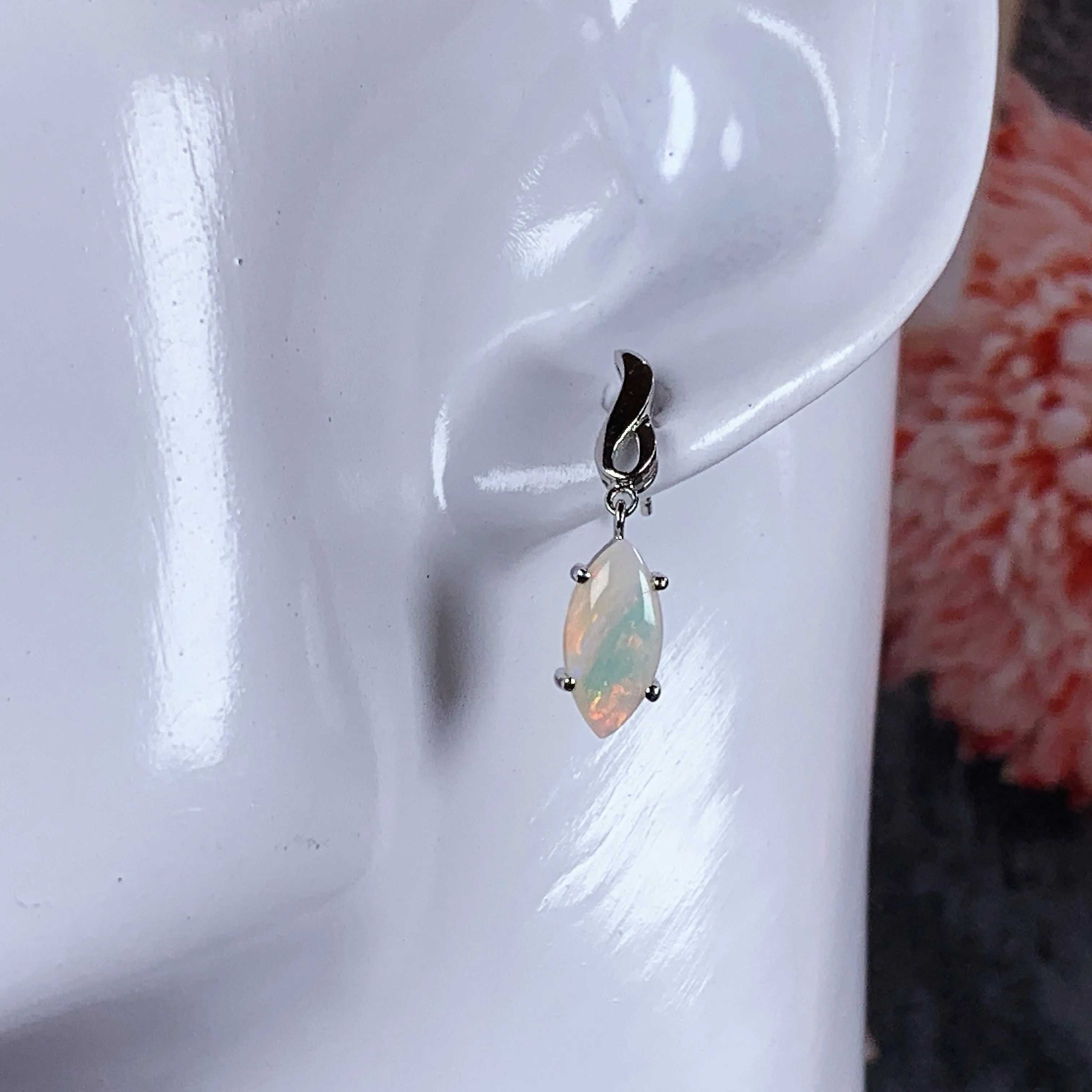 Sterling silver drop Marquise White Opals earrings