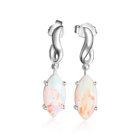 Sterling silver drop Marquise White Opals earrings