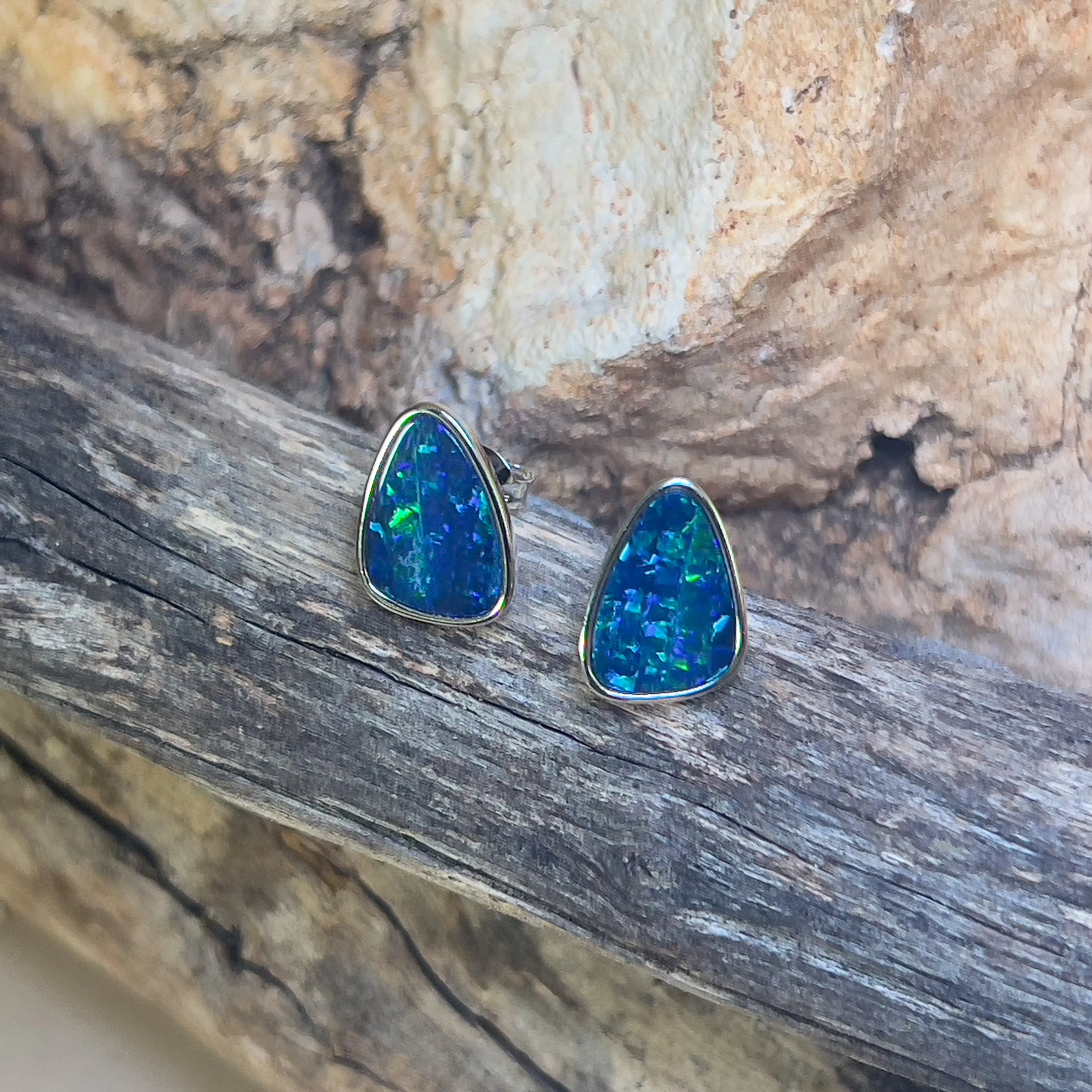 Sterling Silver freeform blue opal studs
