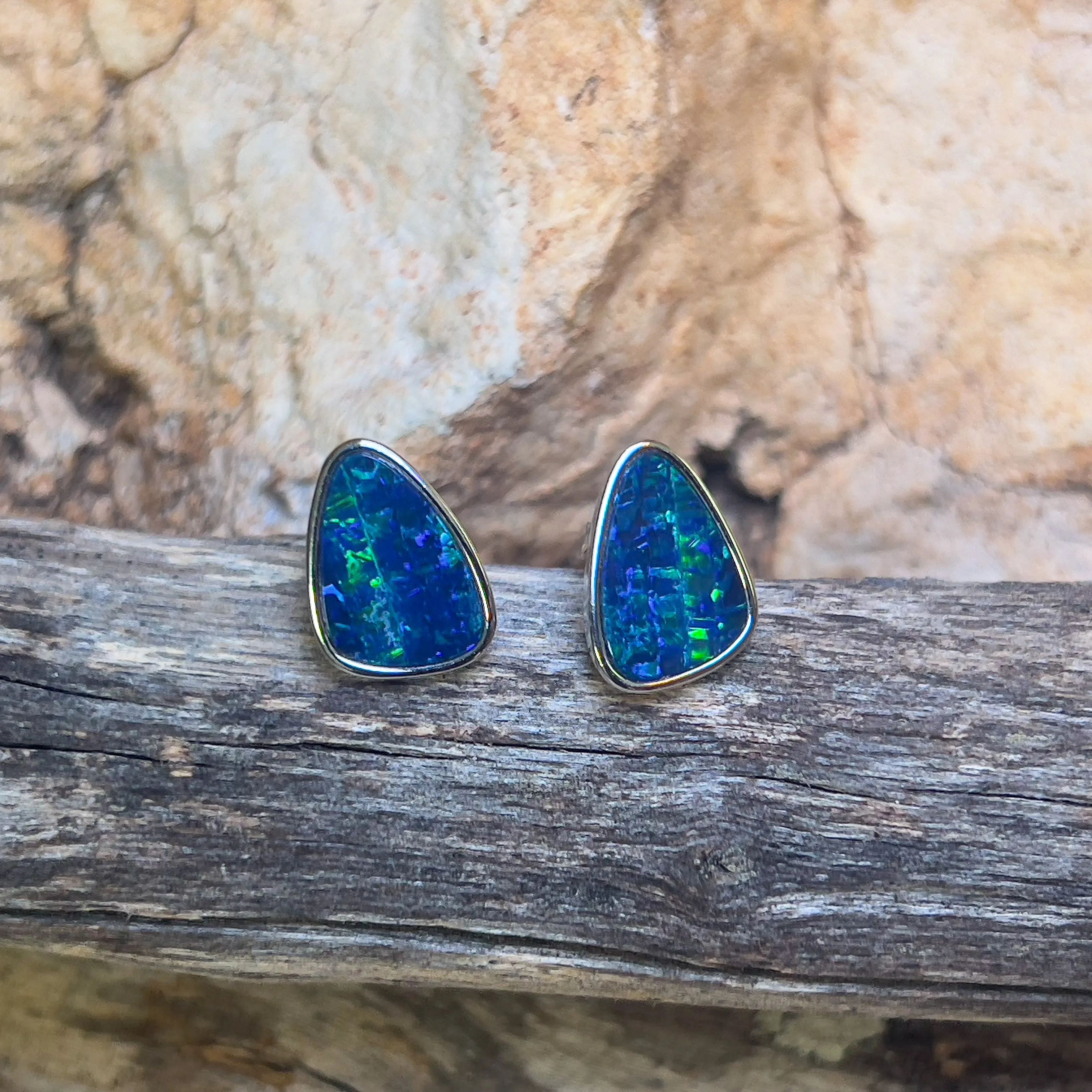 Sterling Silver freeform blue opal studs