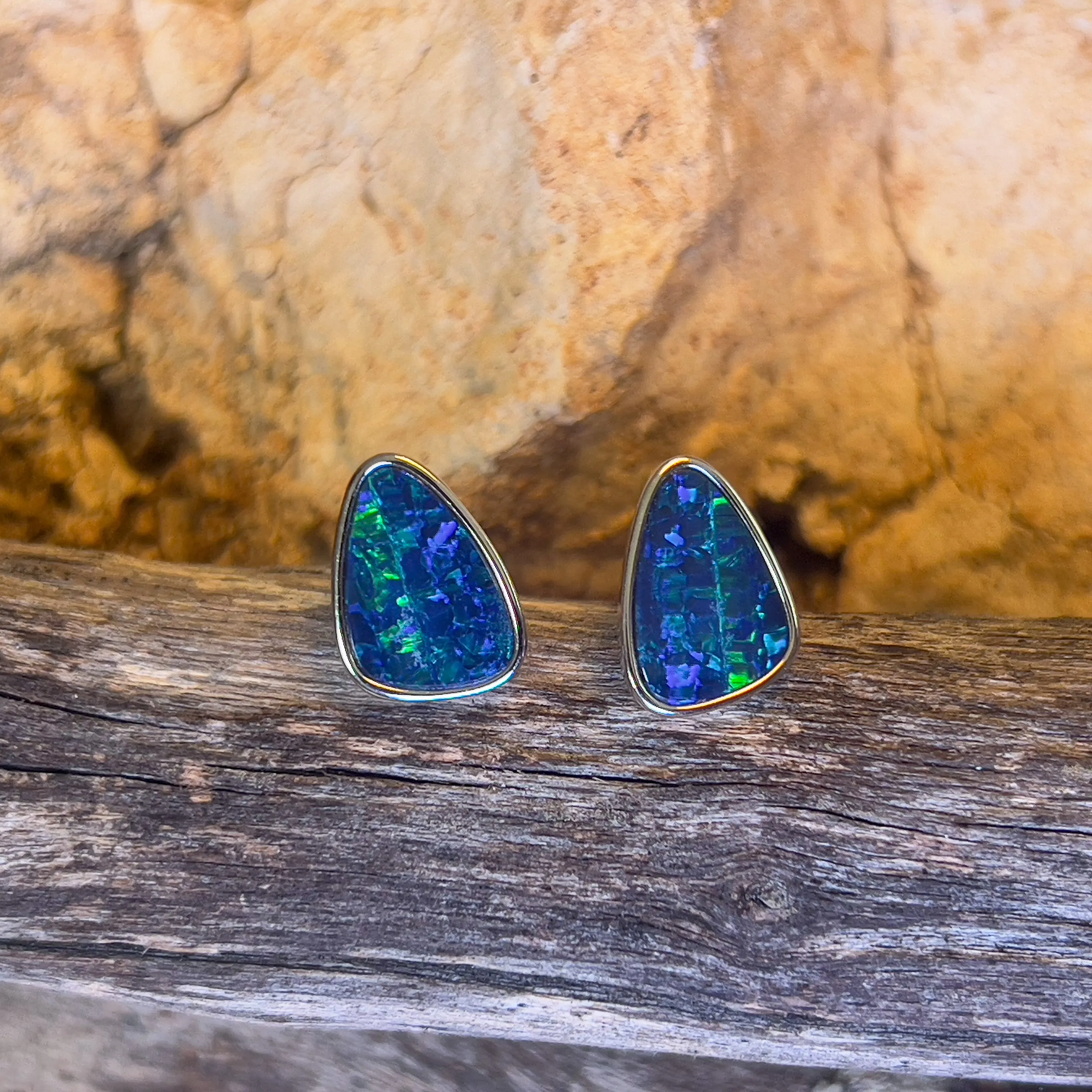 Sterling Silver freeform blue opal studs