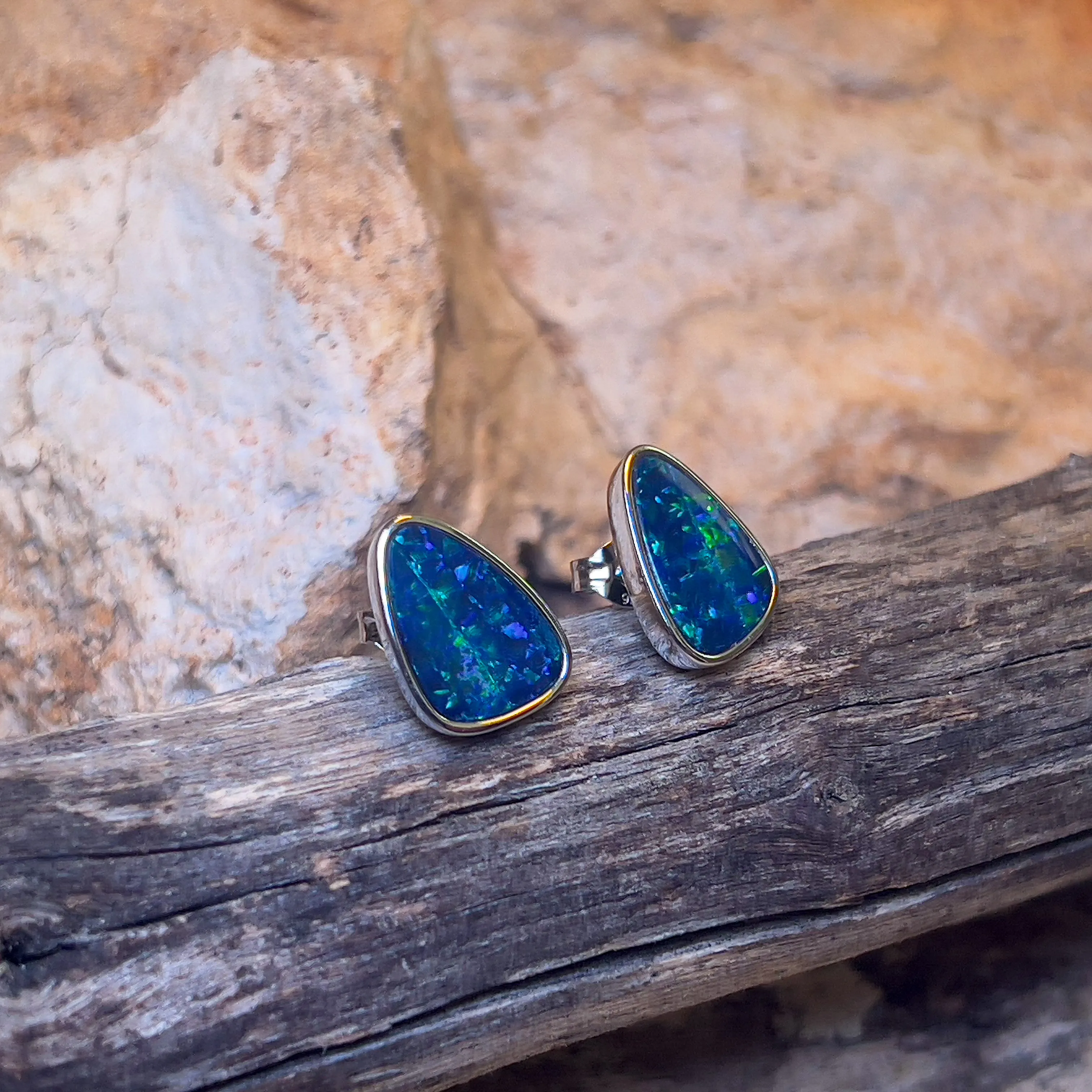 Sterling Silver freeform blue opal studs