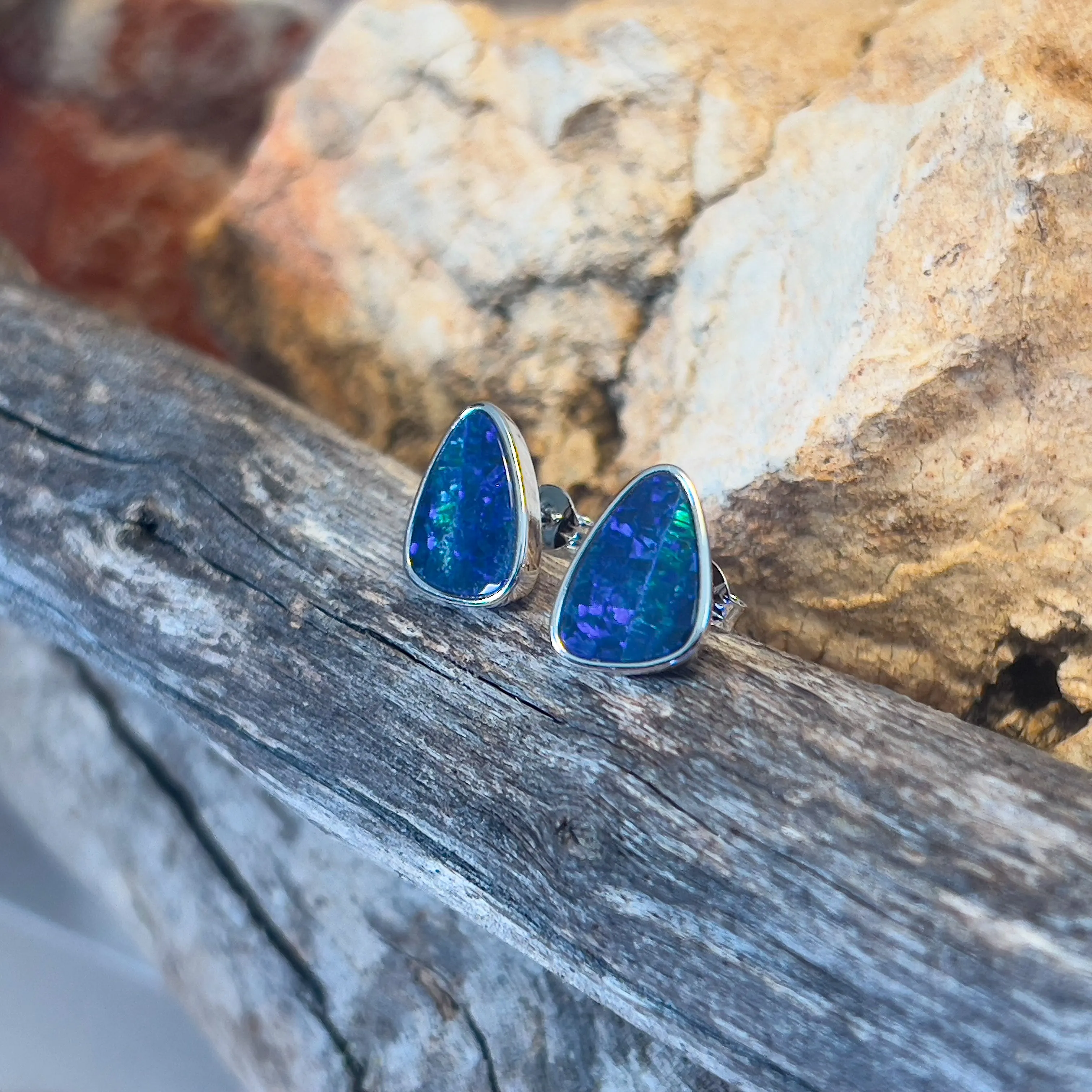 Sterling Silver freeform blue opal studs