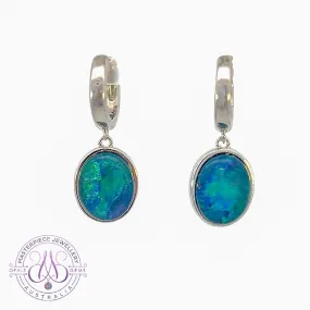 Sterling Silver huggie dangling Opal triplet earrings