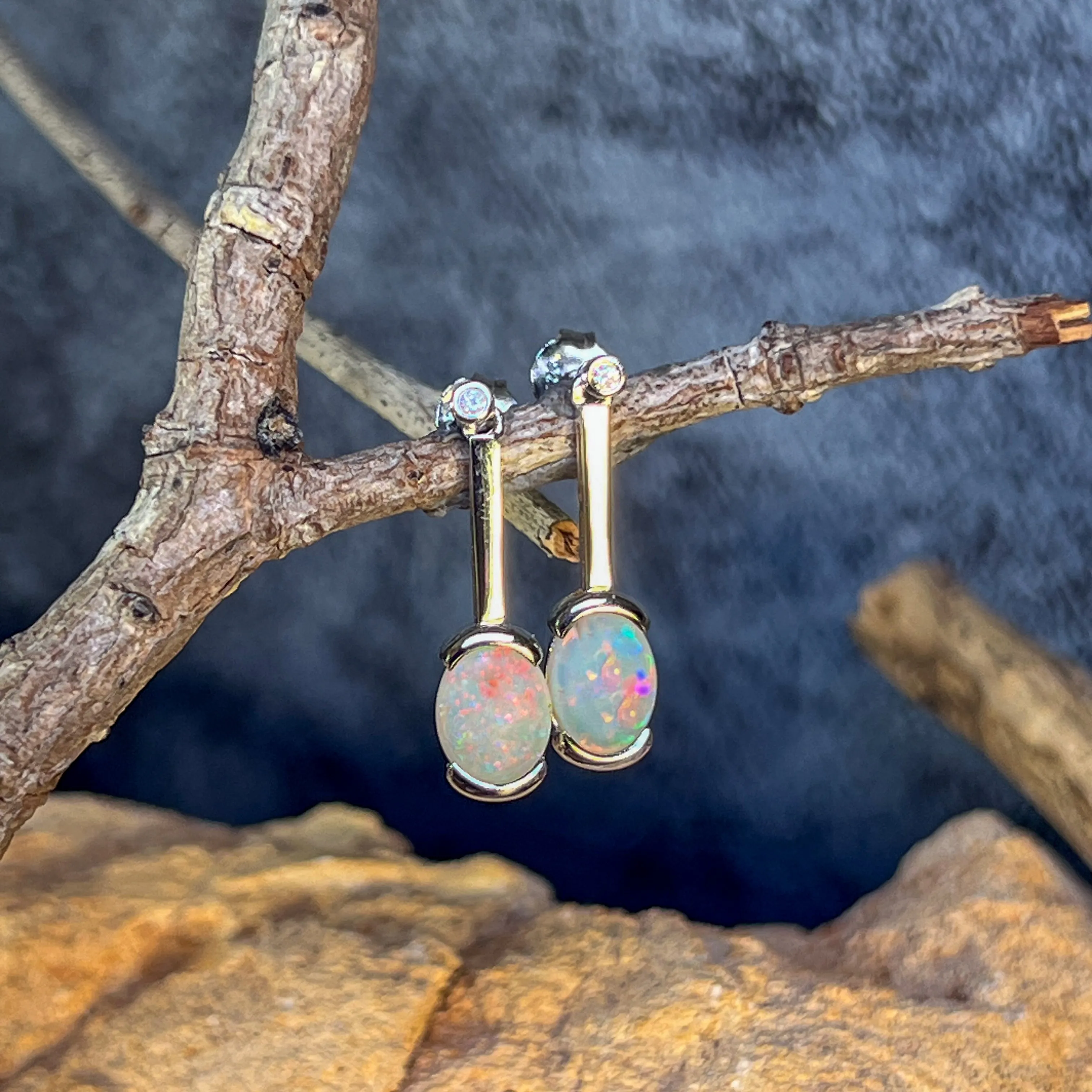 Sterling Silver Light Opal drop bar style earrings