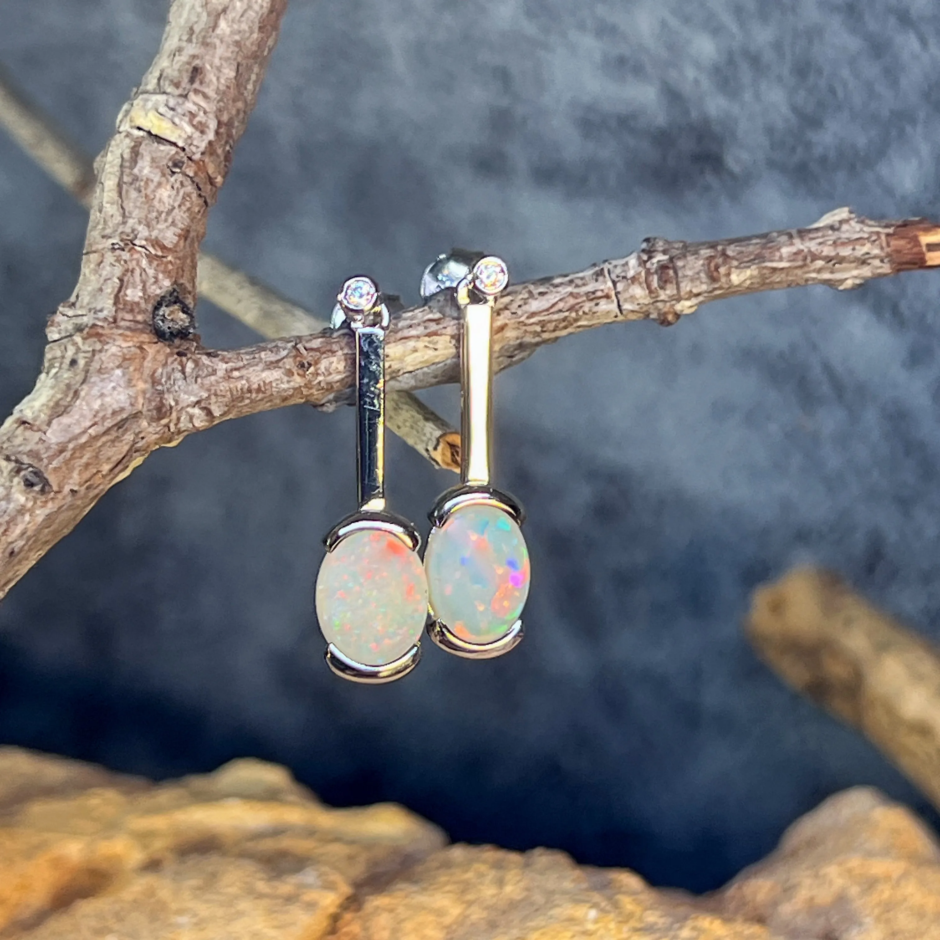 Sterling Silver Light Opal drop bar style earrings