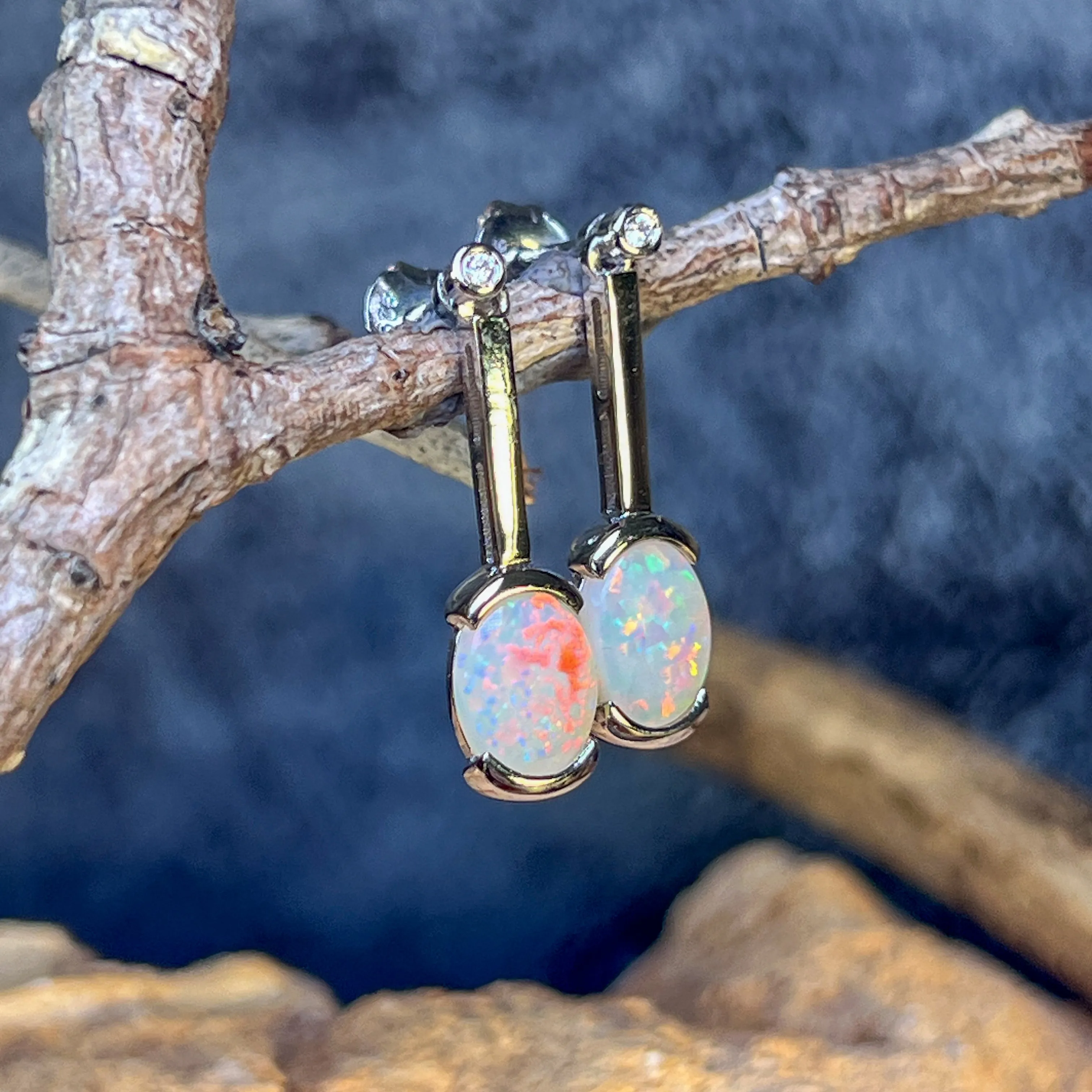 Sterling Silver Light Opal drop bar style earrings