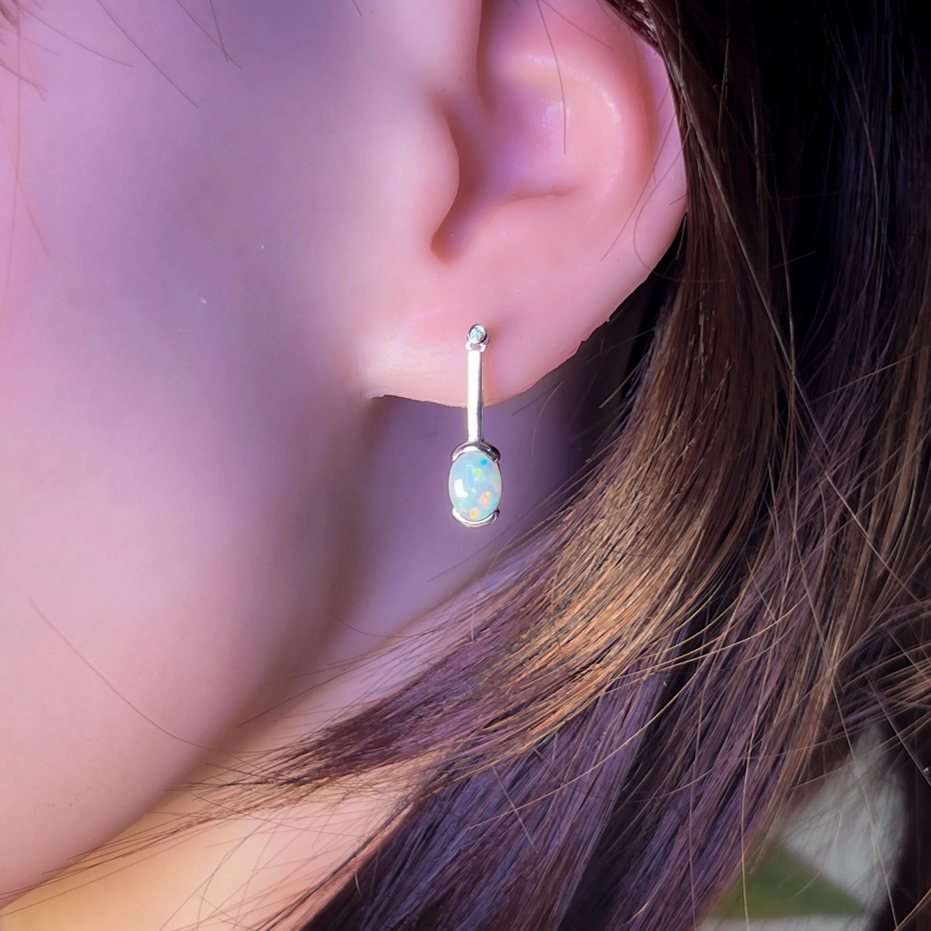 Sterling Silver Light Opal drop bar style earrings