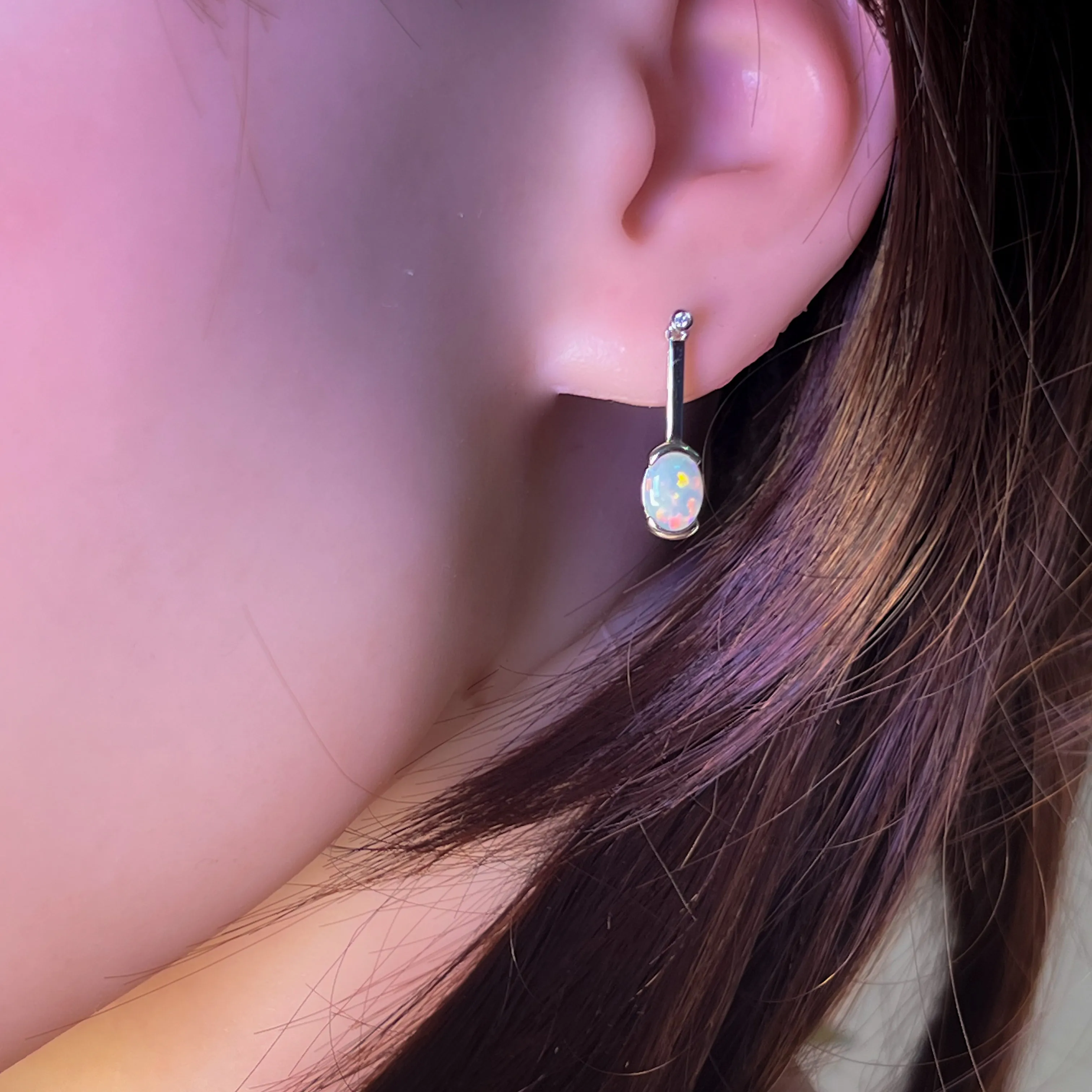 Sterling Silver Light Opal drop bar style earrings