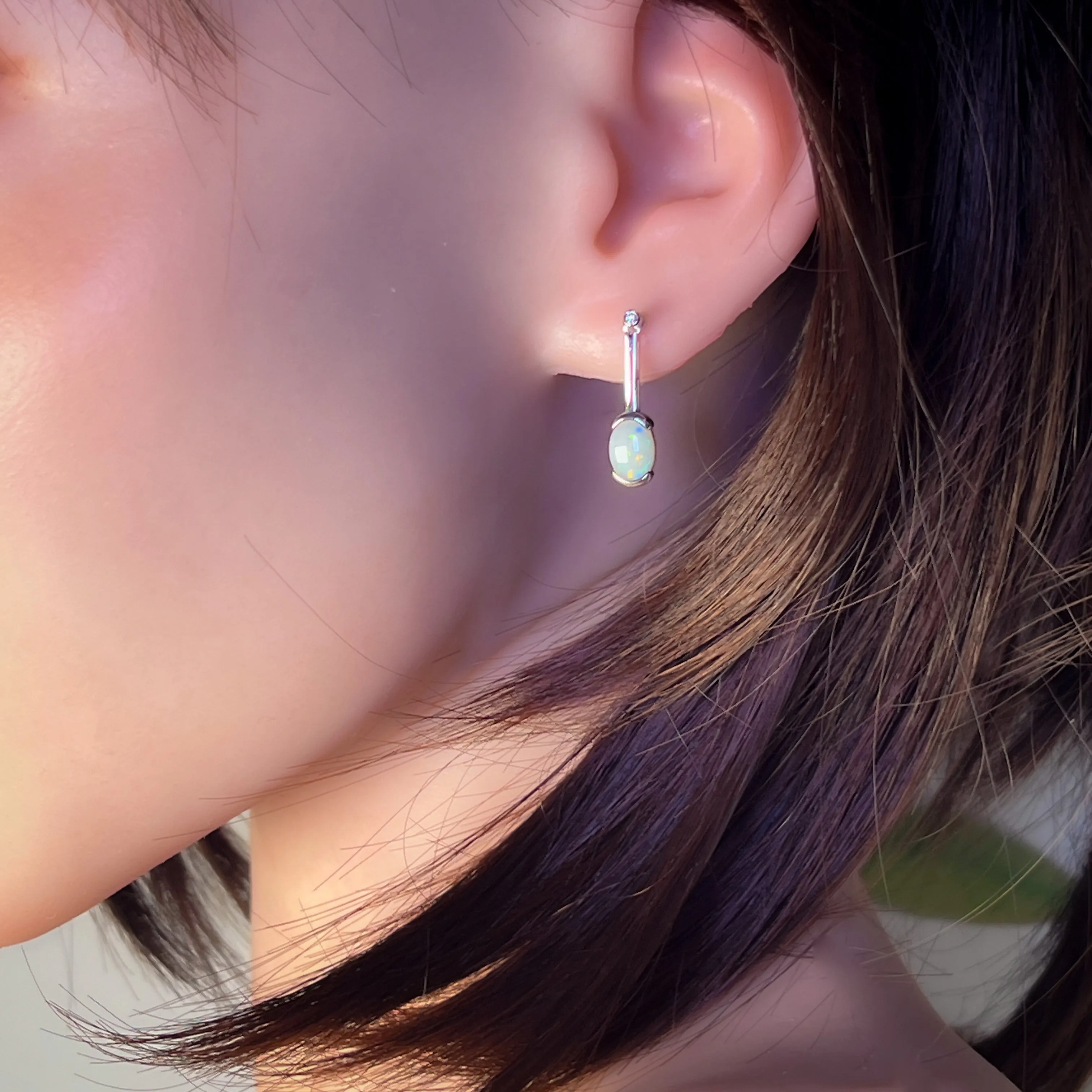 Sterling Silver Light Opal drop bar style earrings