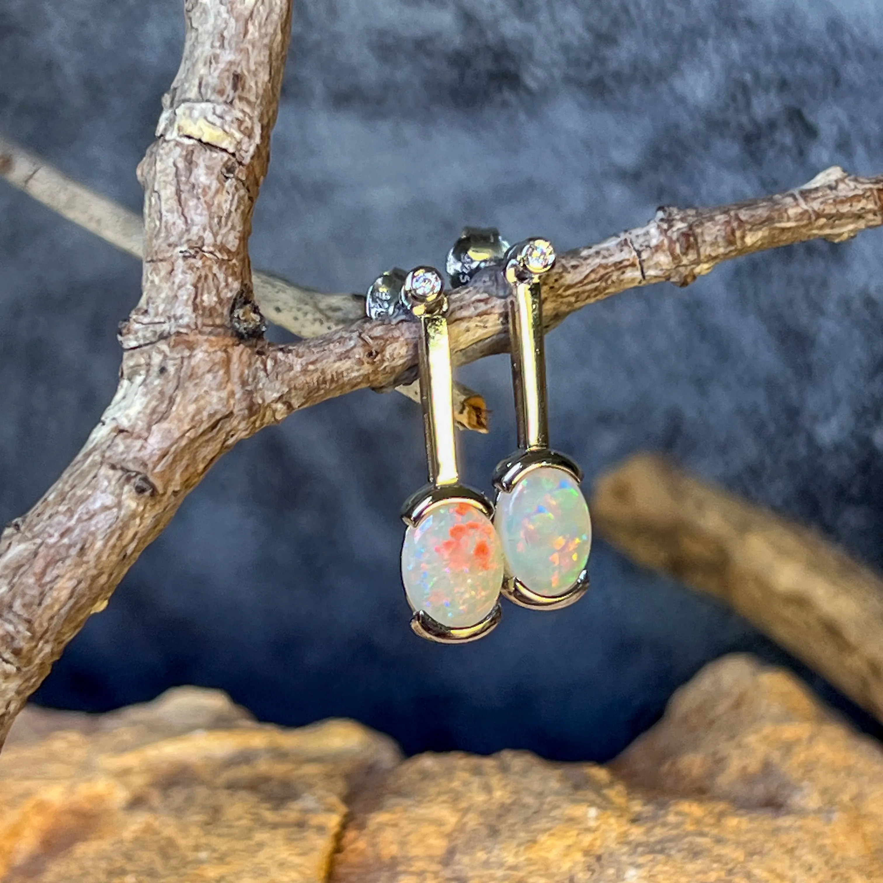Sterling Silver Light Opal drop bar style earrings