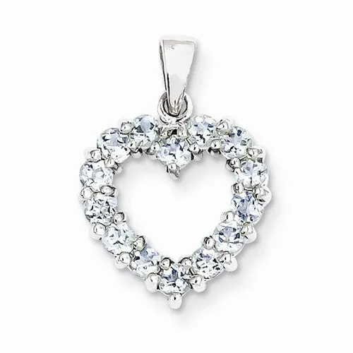 Sterling Silver Rhodium Aqua Heart Pendant