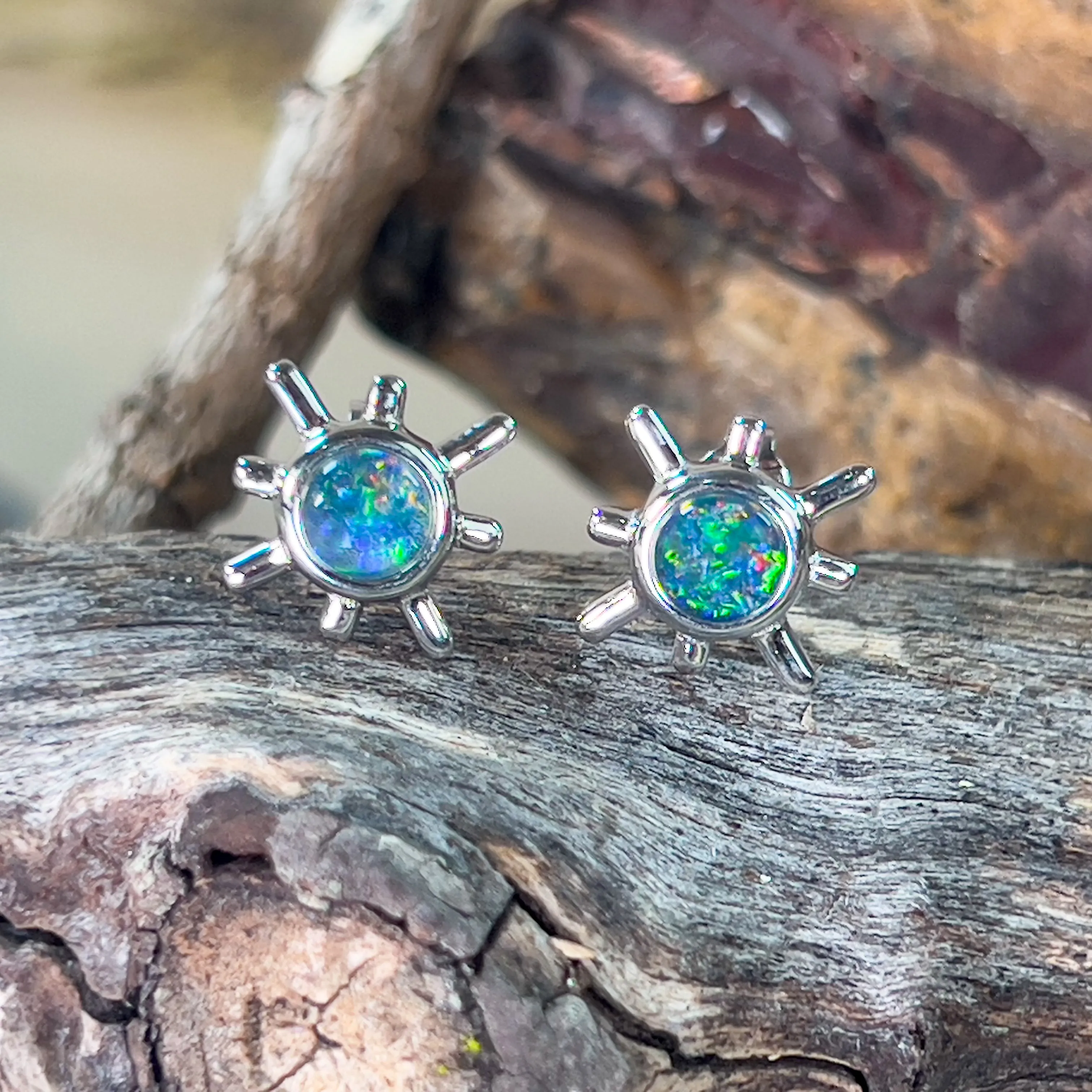 Sterling Silver round 6mm Opal triplet star ray studs