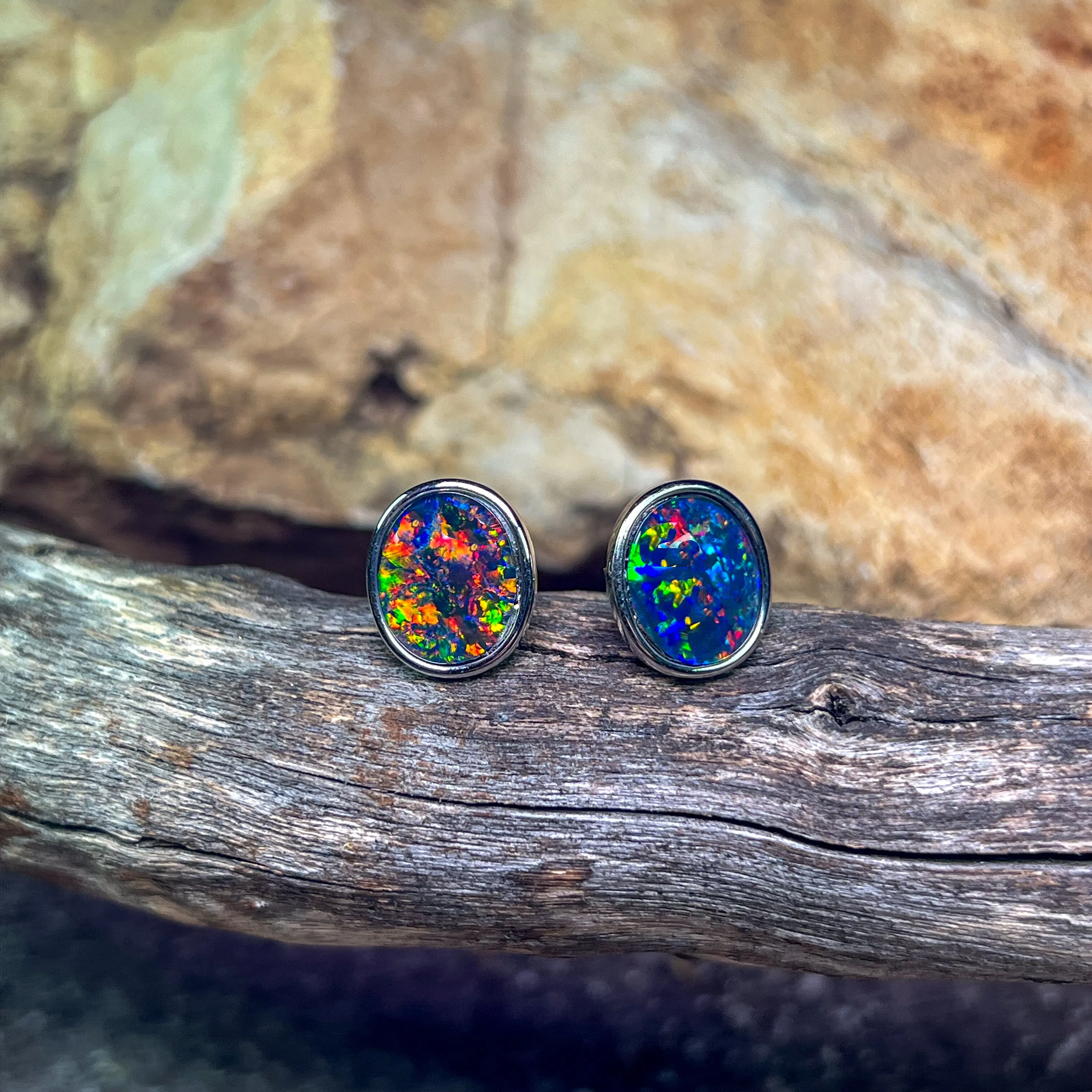 Sterling Sliver Opal Triplet Earrings 12x10mm