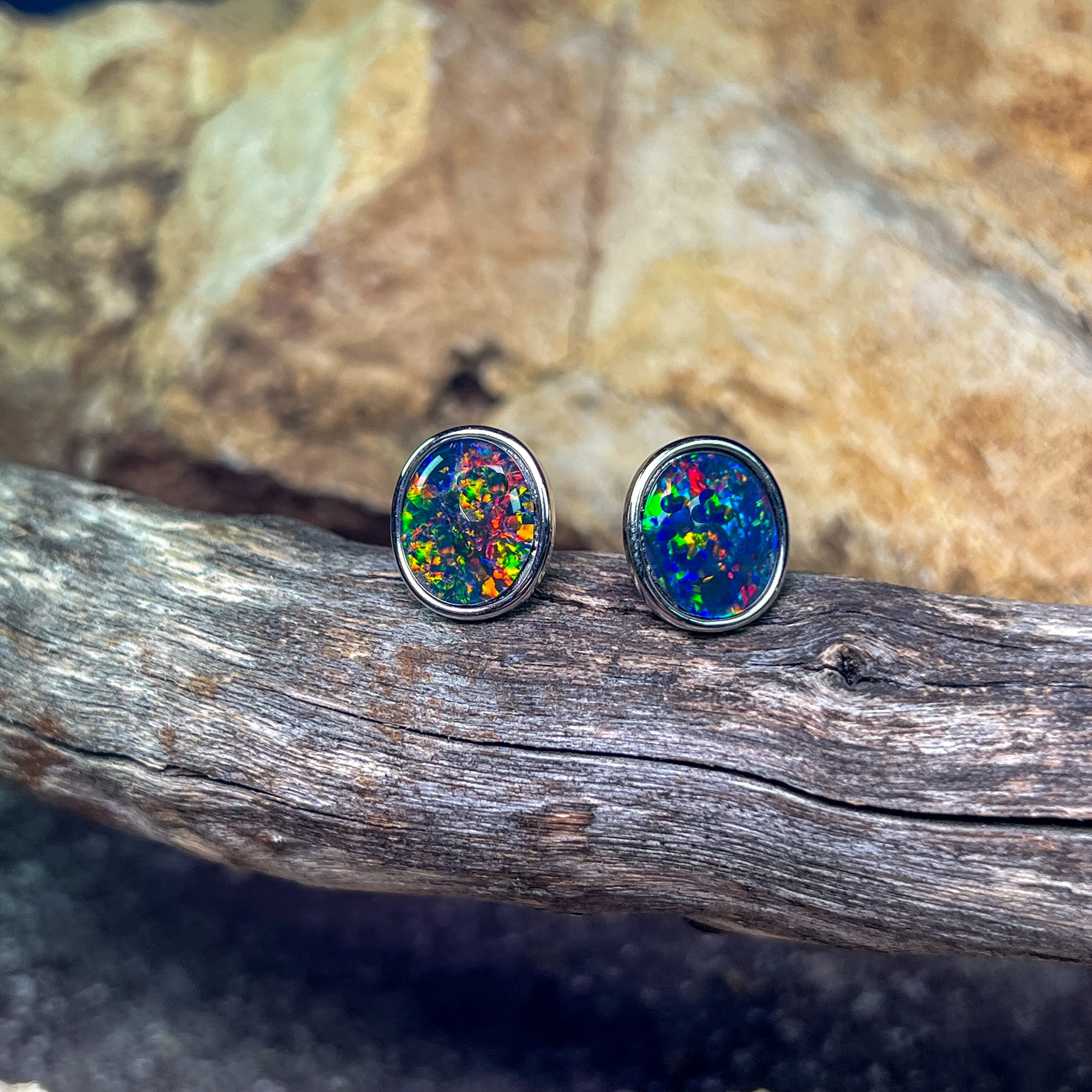 Sterling Sliver Opal Triplet Earrings 12x10mm