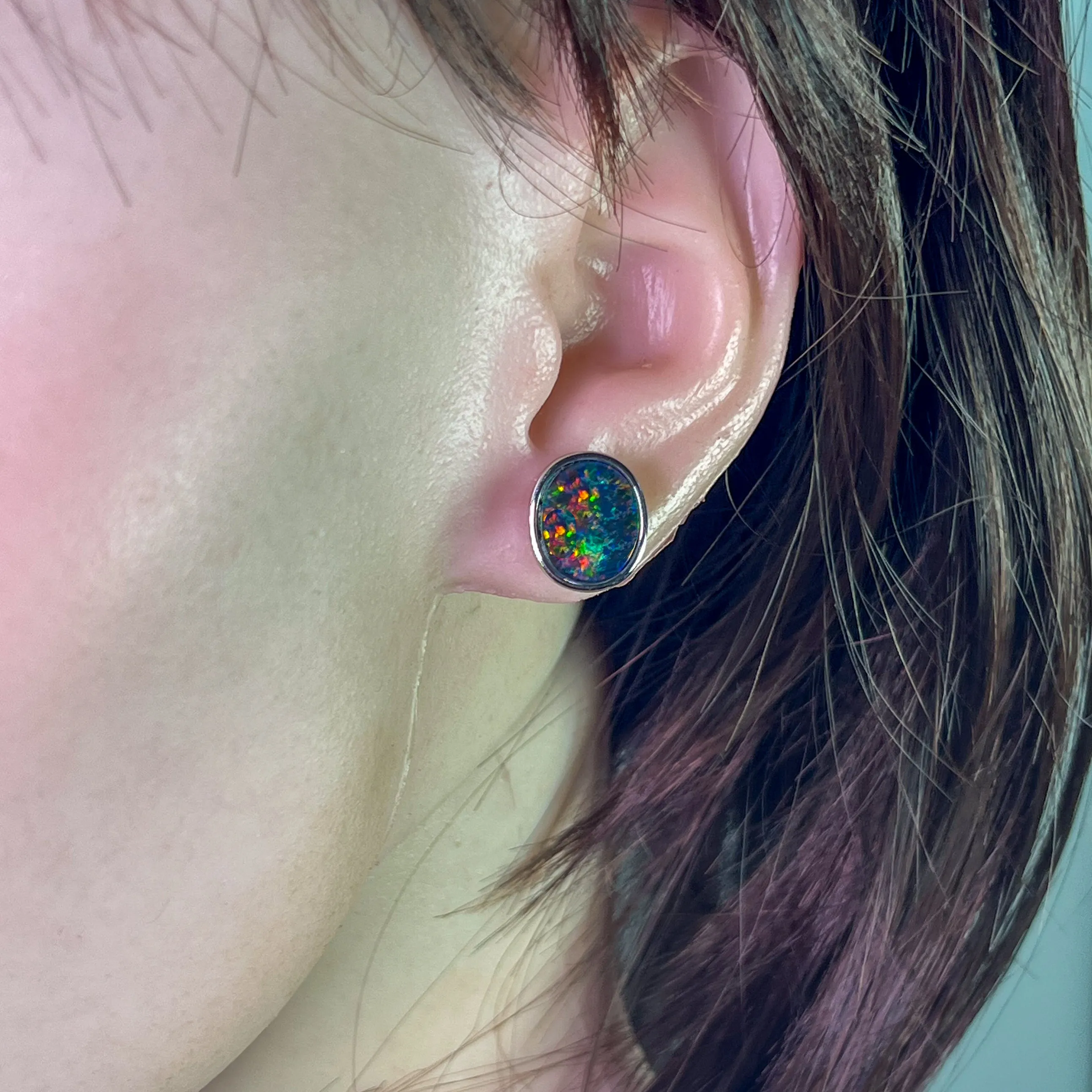 Sterling Sliver Opal Triplet Earrings 12x10mm