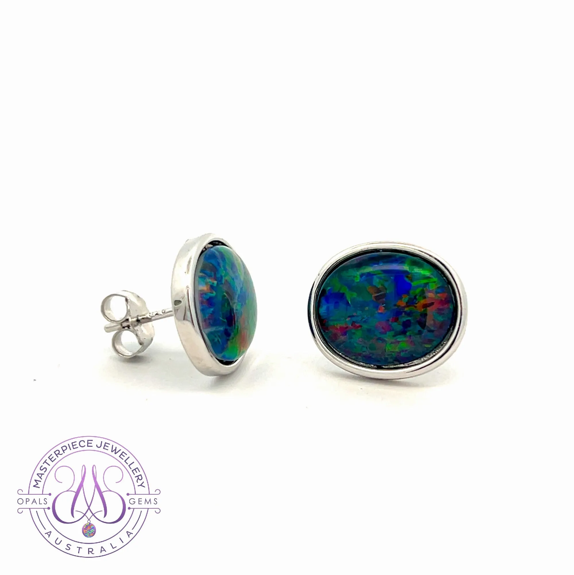 Sterling Sliver Opal Triplet Earrings 12x10mm