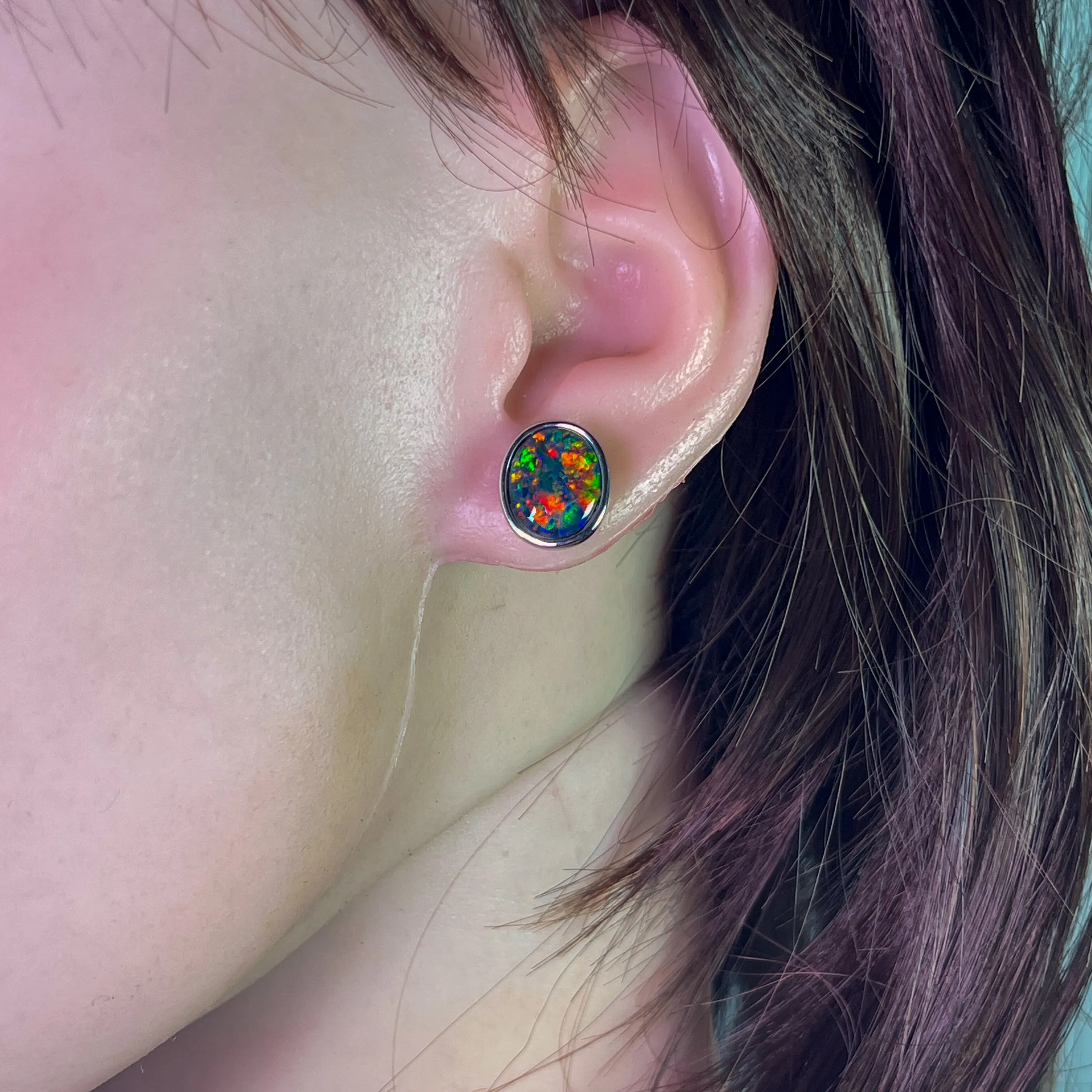 Sterling Sliver Opal Triplet Earrings 12x10mm