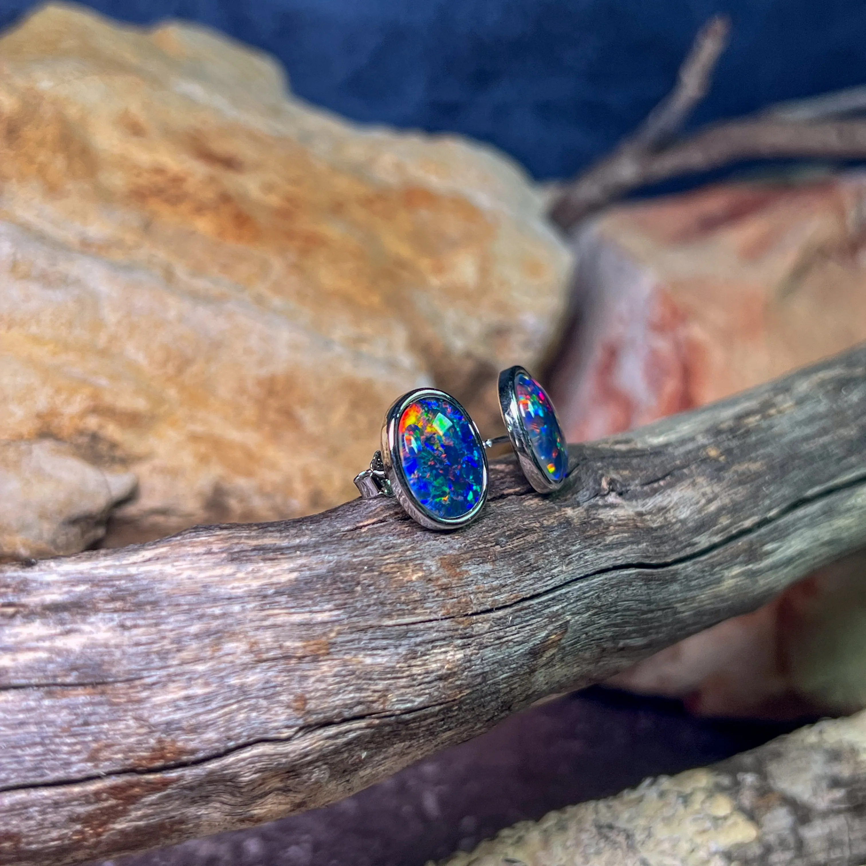 Sterling Sliver Opal Triplet Earrings 12x10mm