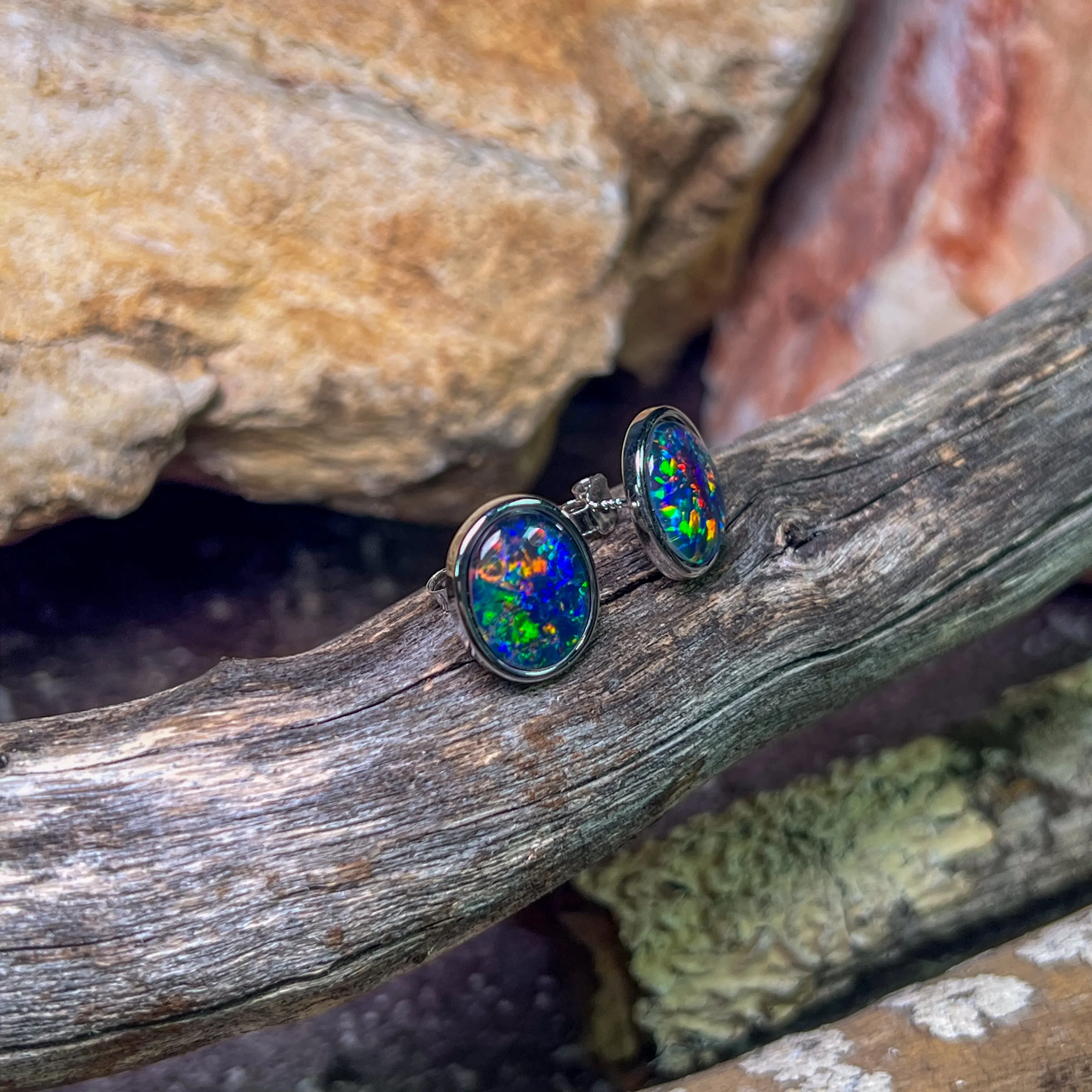 Sterling Sliver Opal Triplet Earrings 12x10mm
