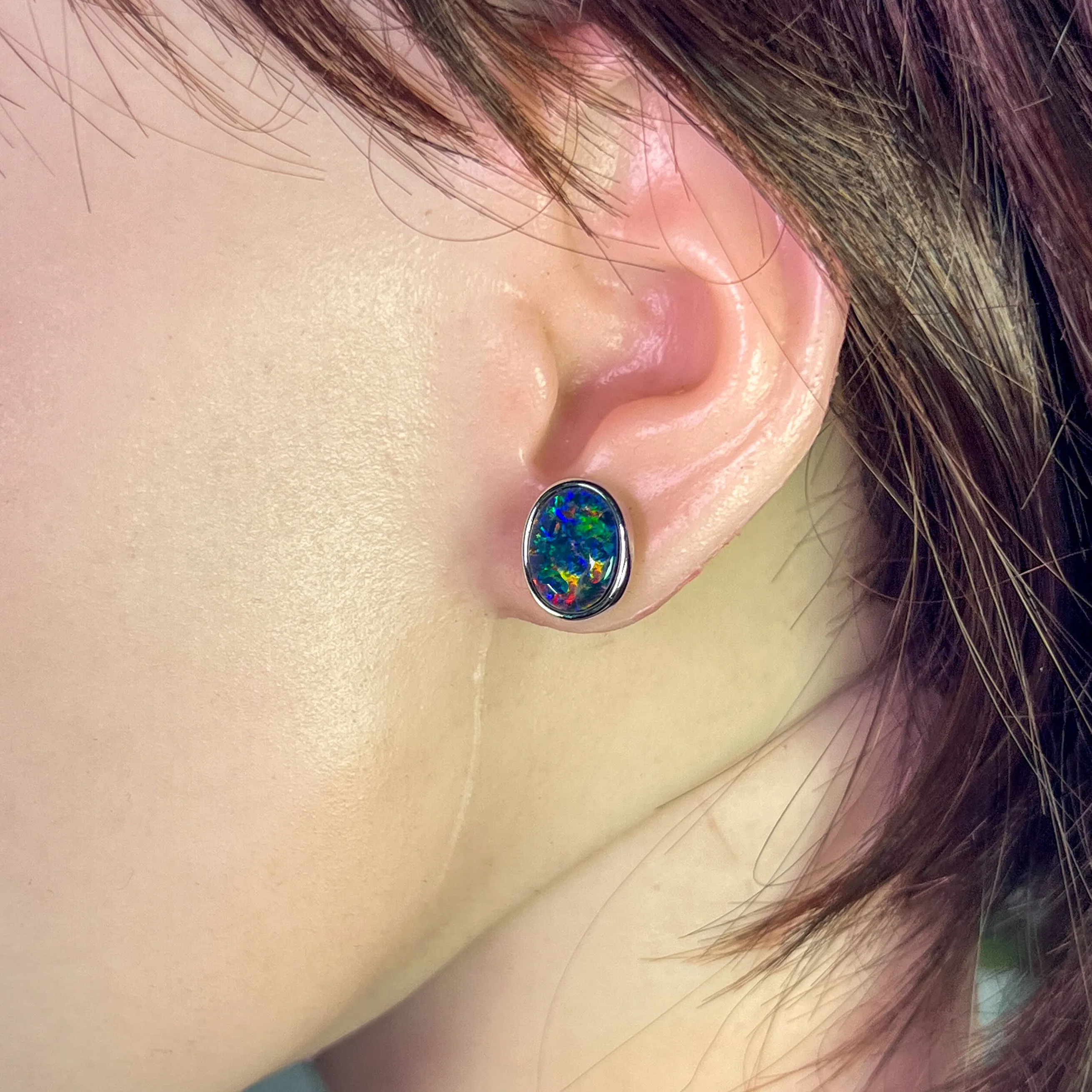 Sterling Sliver Opal Triplet Earrings 12x10mm