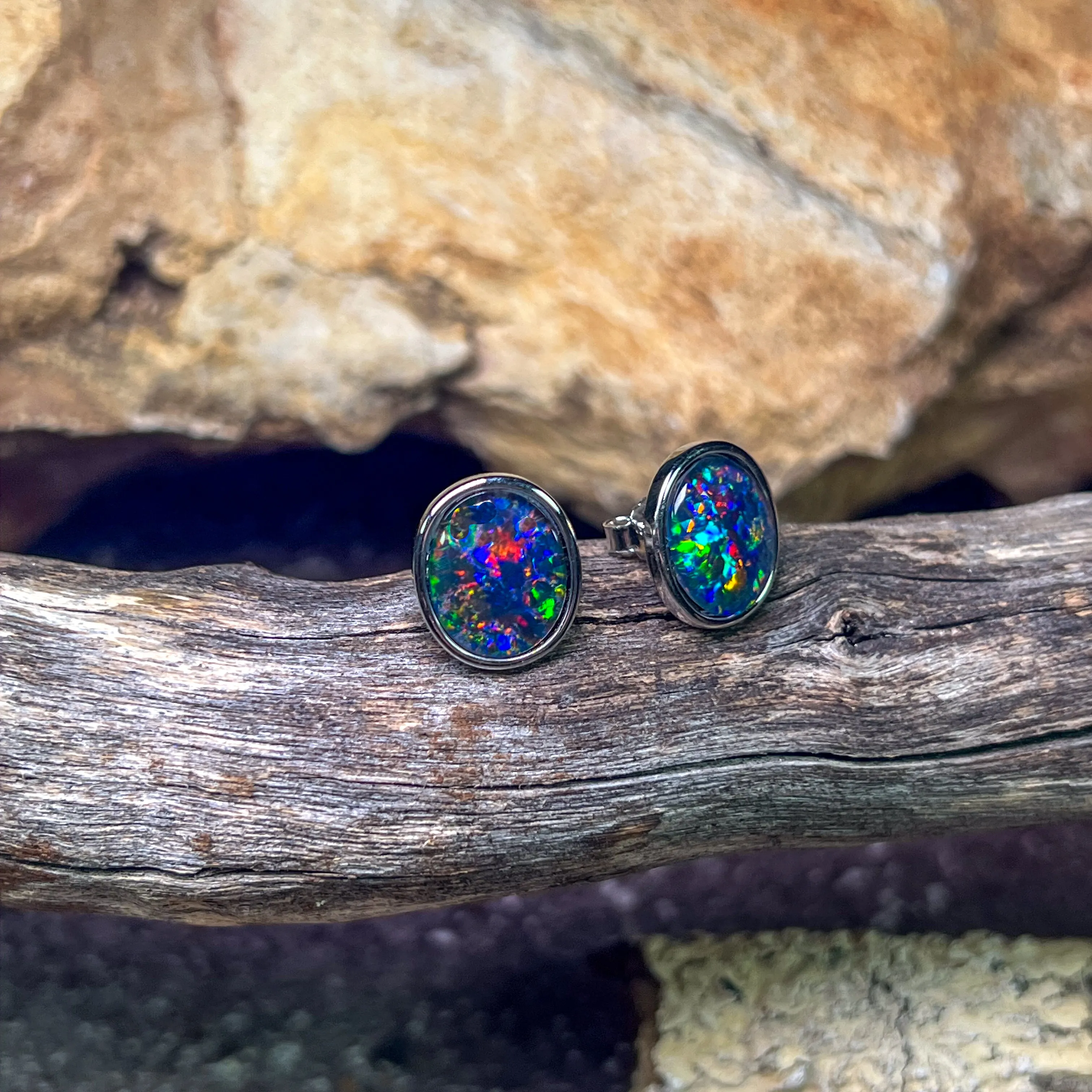 Sterling Sliver Opal Triplet Earrings 12x10mm