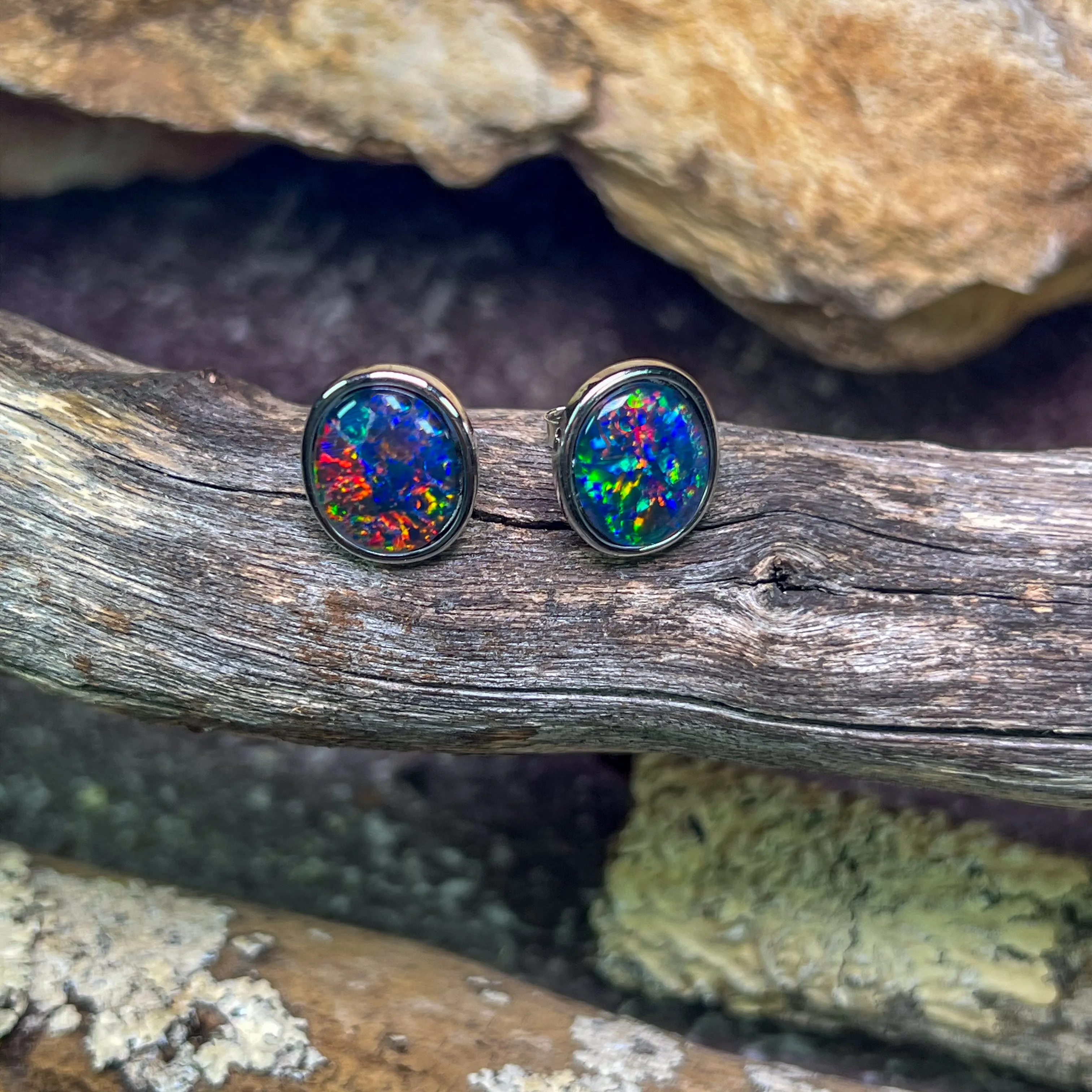 Sterling Sliver Opal Triplet Earrings 12x10mm