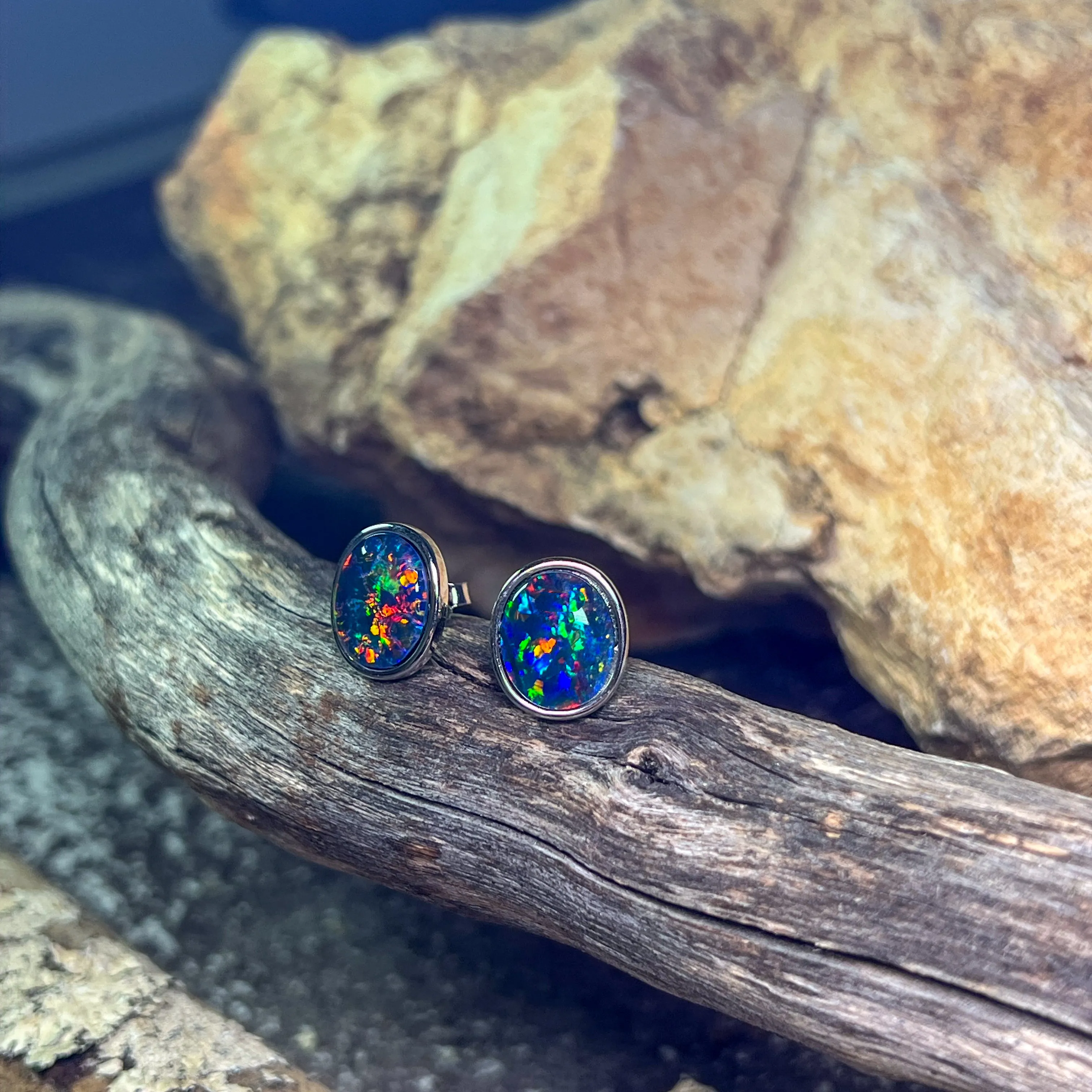 Sterling Sliver Opal Triplet Earrings 12x10mm