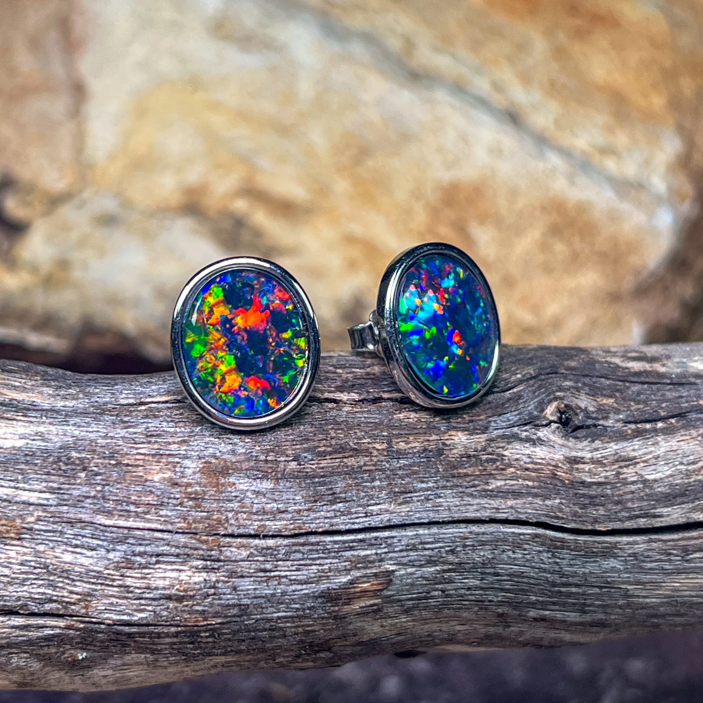 Sterling Sliver Opal Triplet Earrings 12x10mm