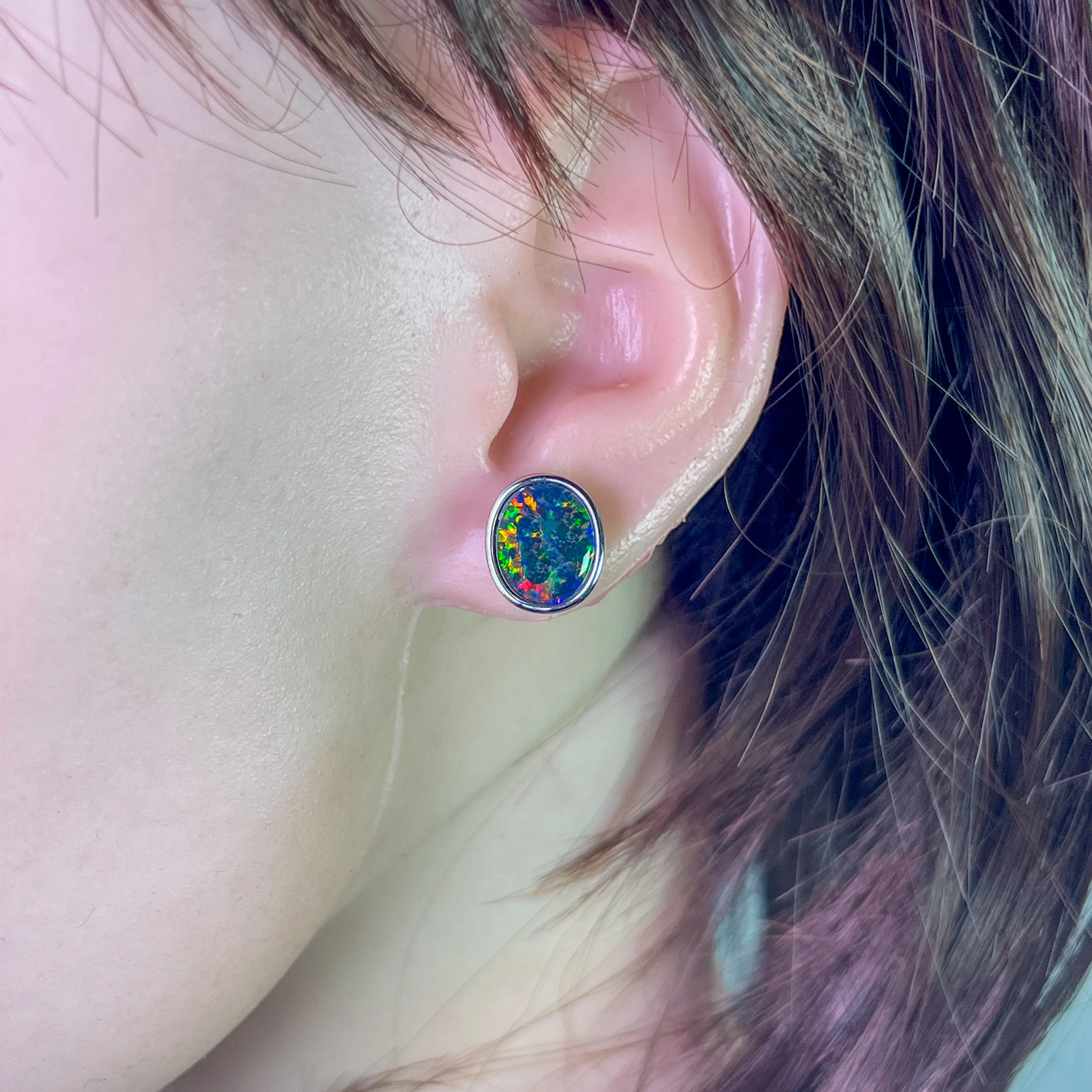 Sterling Sliver Opal Triplet Earrings 12x10mm