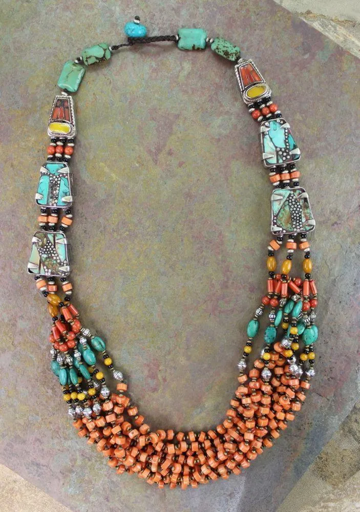 Tibetan Masterpiece Coral and Turquoise Necklace