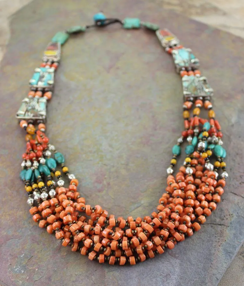 Tibetan Masterpiece Coral and Turquoise Necklace