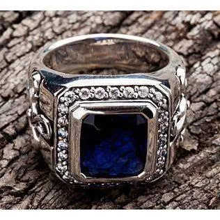 Tribal Cross Sapphire Mens Ring