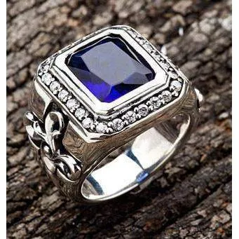 Tribal Cross Sapphire Mens Ring