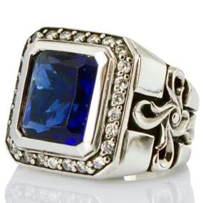 Tribal Cross Sapphire Mens Ring