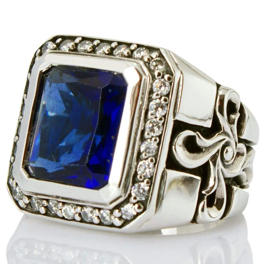 Tribal Cross Sapphire Mens Ring