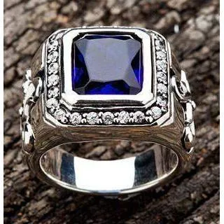 Tribal Cross Sapphire Mens Ring