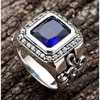 Tribal Cross Sapphire Mens Ring