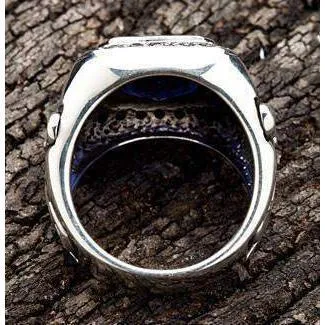 Tribal Cross Sapphire Mens Ring