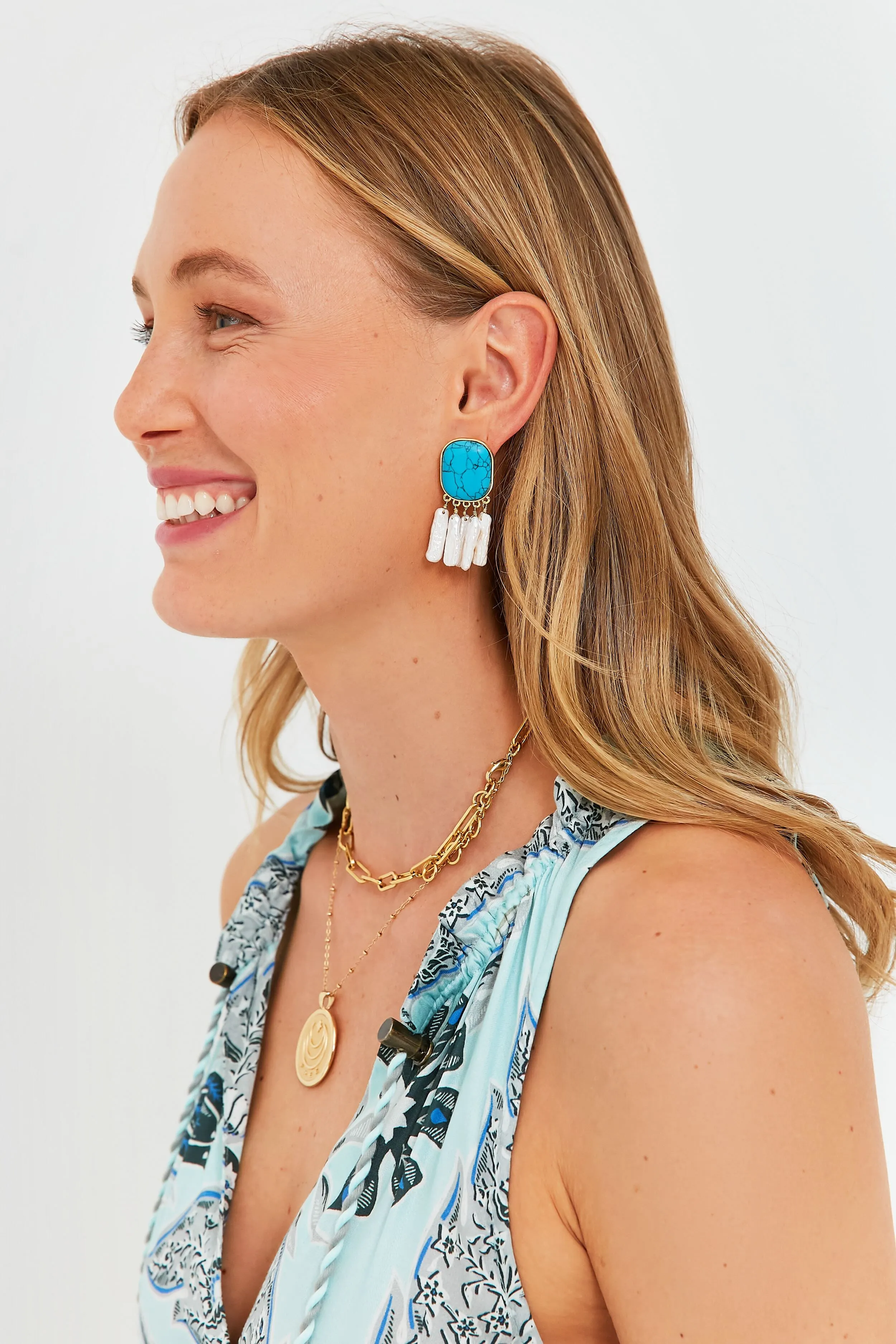 Turquoise and Pearl Morgan Earrings