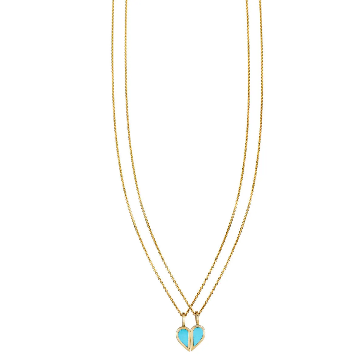 Turquoise Heart Best Friend 2-Piece Gold Necklace
