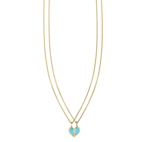 Turquoise Heart Best Friend 2-Piece Gold Necklace