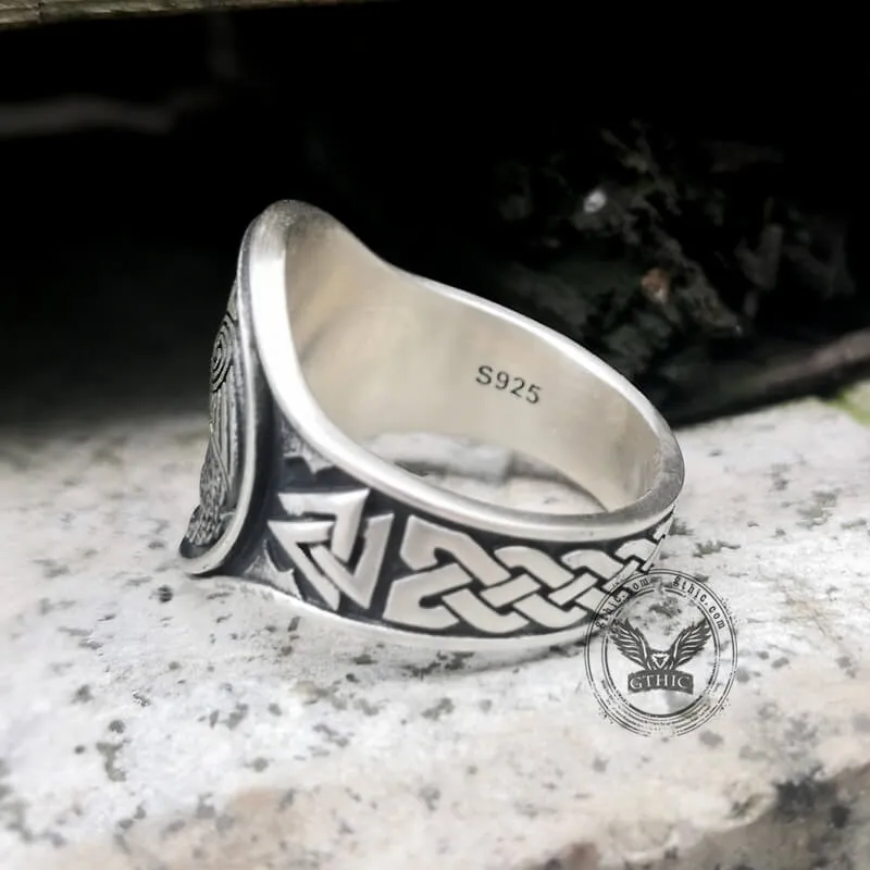Viking Ravens Valknut Symbols Sterling Silver Ring