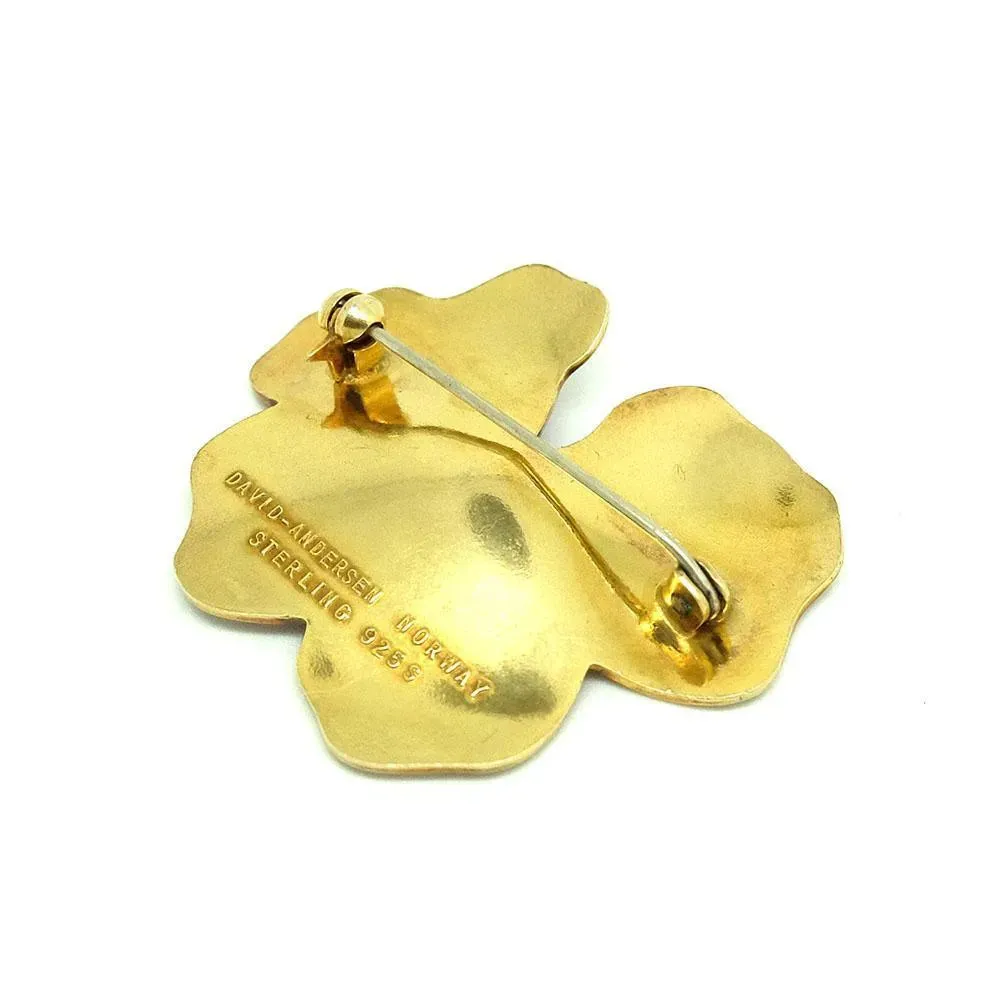Vintage 1950s David Andersen Enamel Gilt Pansy Brooch