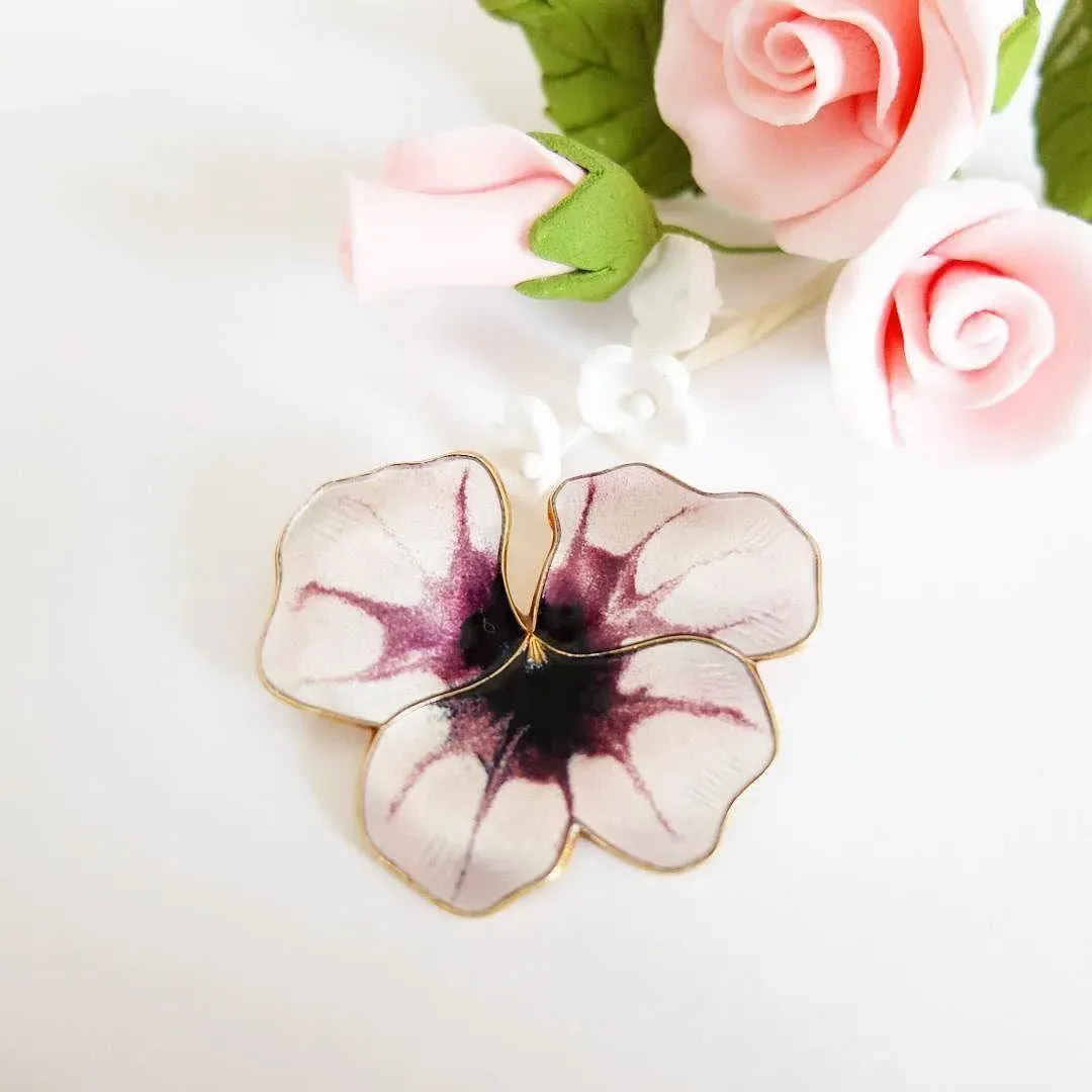 Vintage 1950s David Andersen Enamel Gilt Pansy Brooch